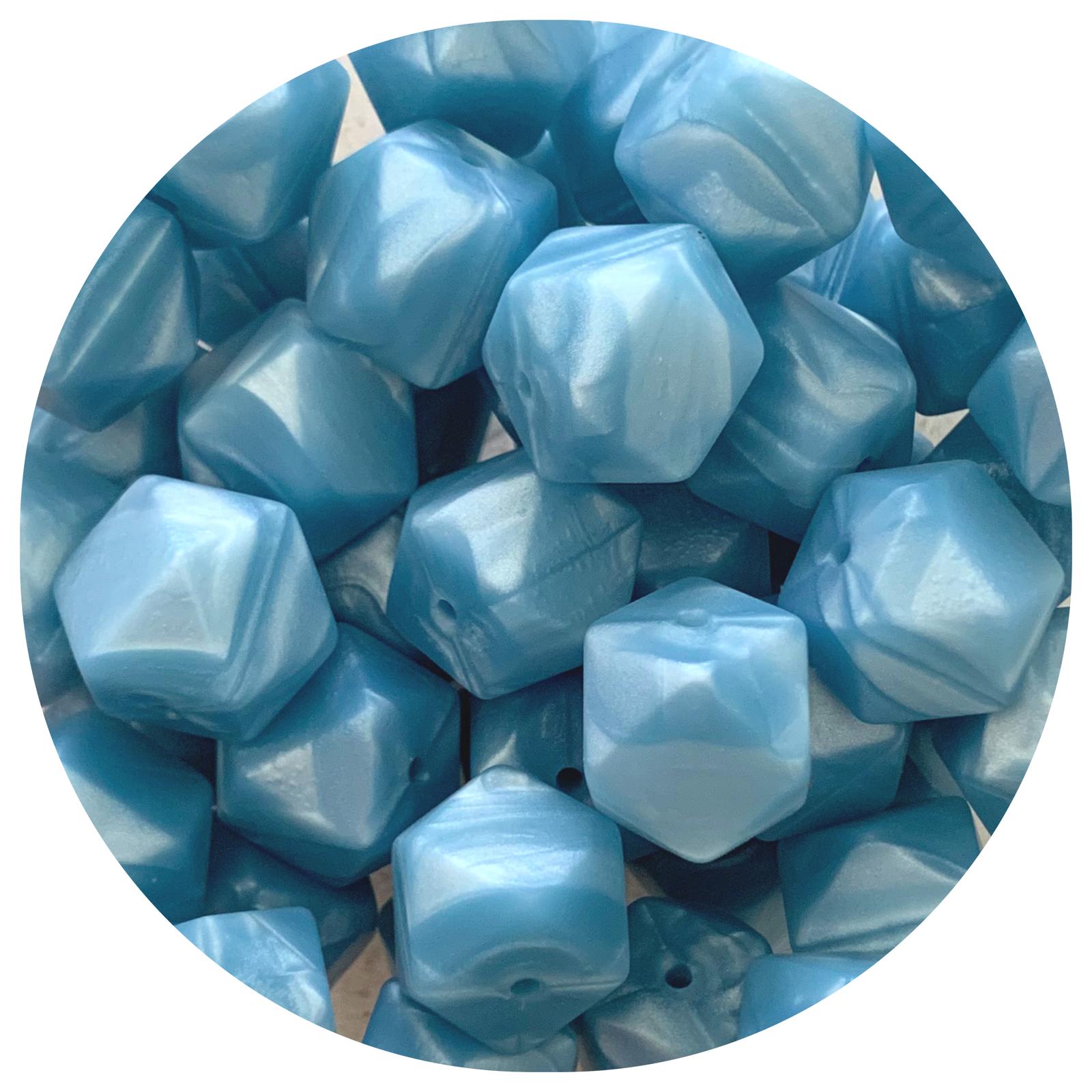 Pearl Blue - 17mm Hexagon - 10 Beads