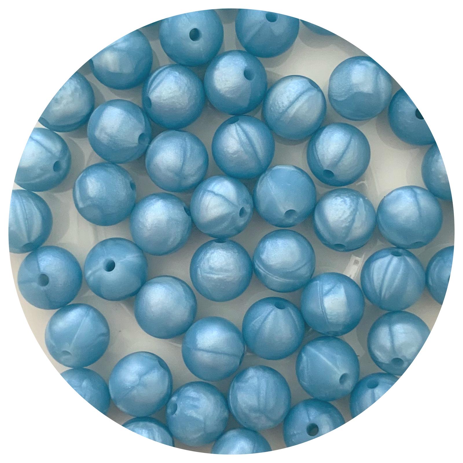 Pearl Blue - 12mm Round Silicone Beads - 10 beads