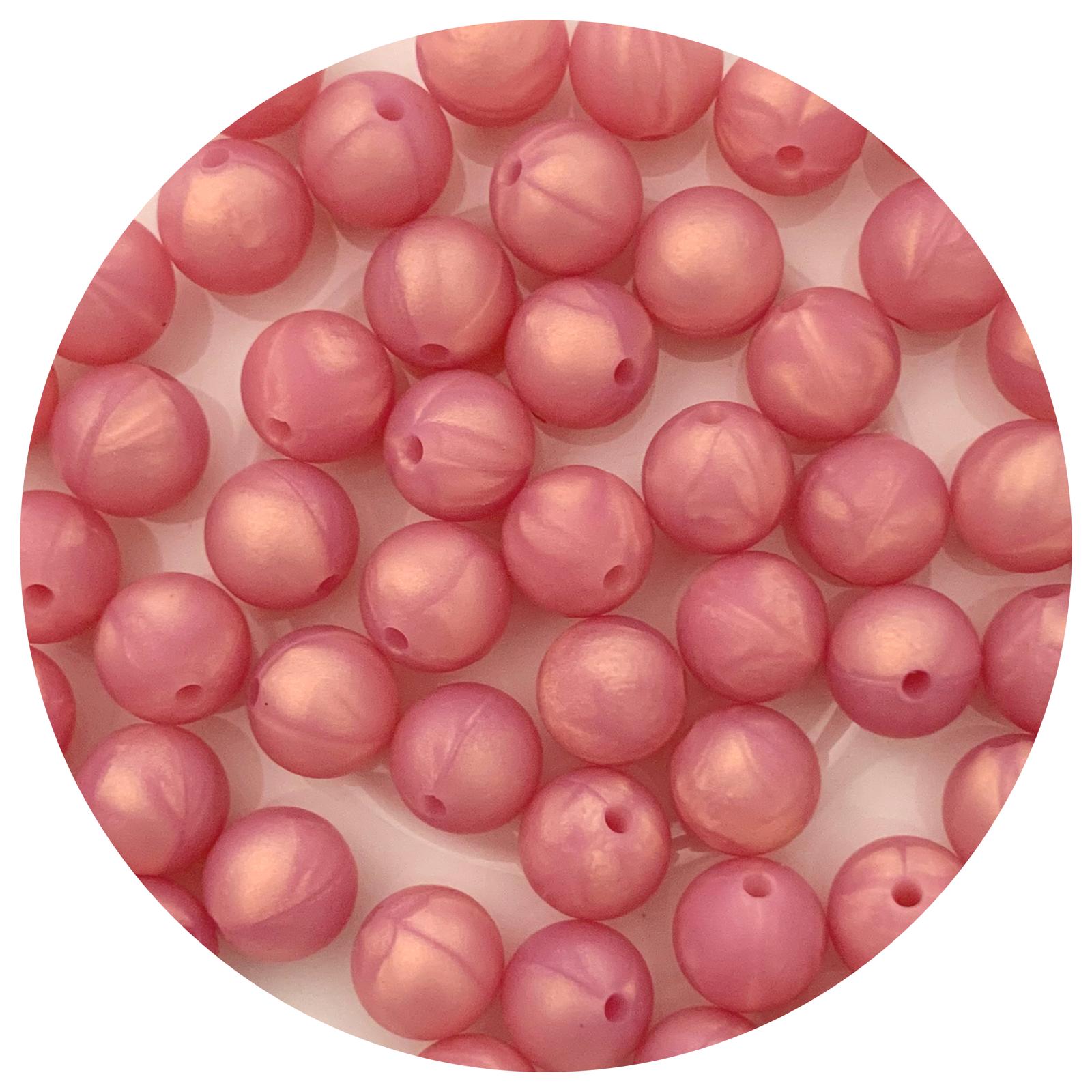 Pearl Rose Shimmer - 12mm Round Silicone Beads - 10 beads