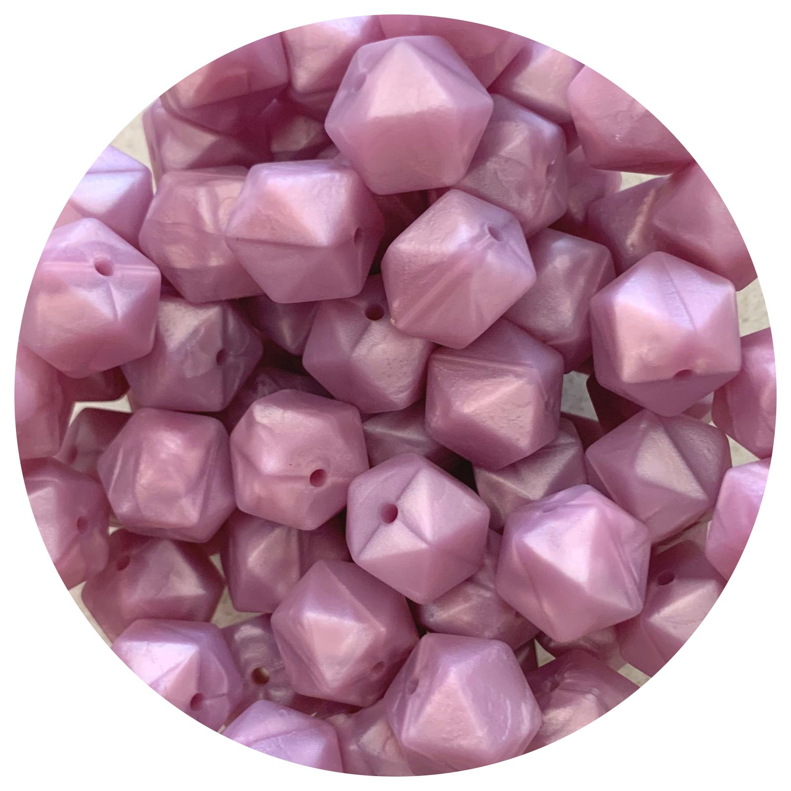 Pearl Violet - 14mm Mini Hexagon - 5 beads