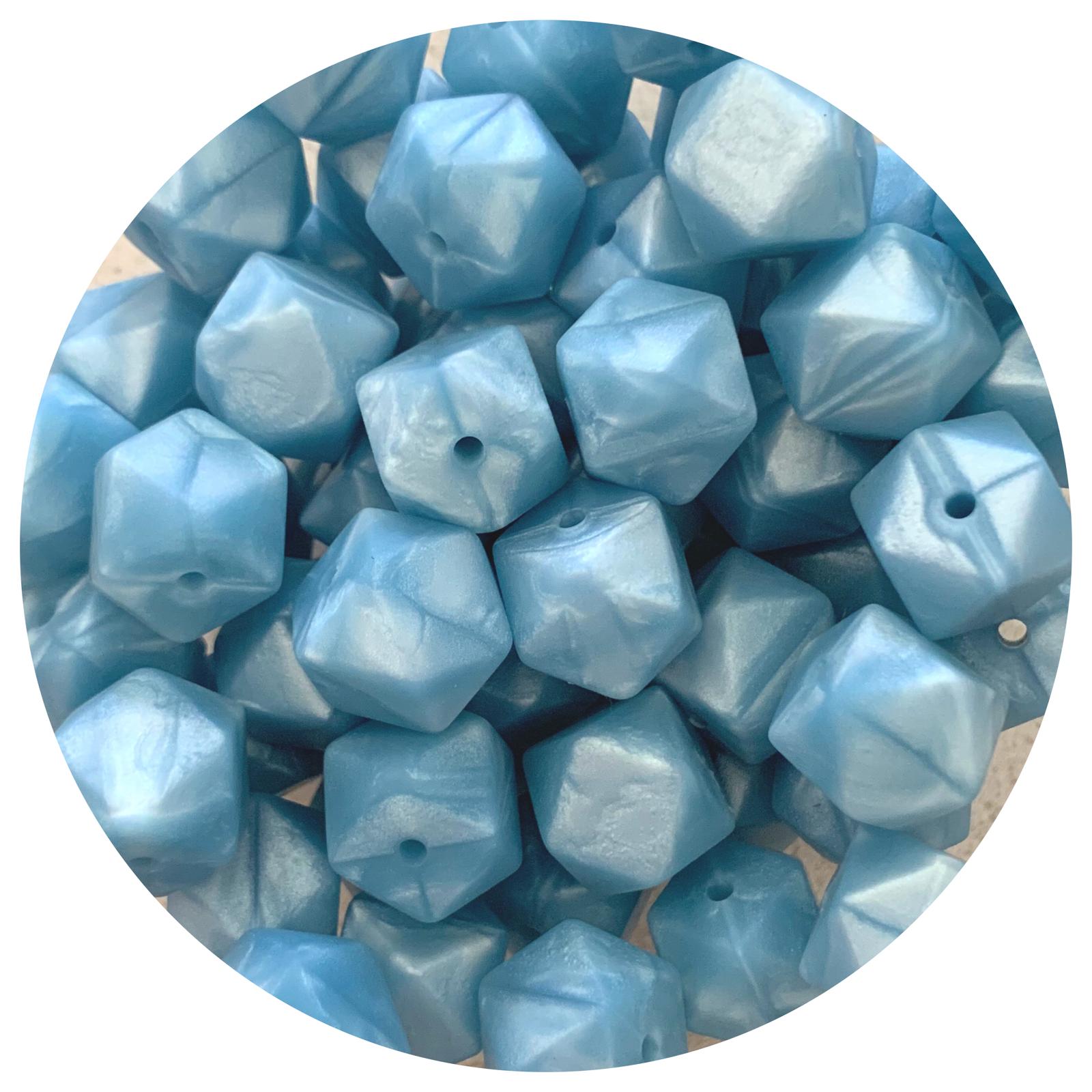 Pearl Blue - 14mm Mini Hexagon - 5 beads