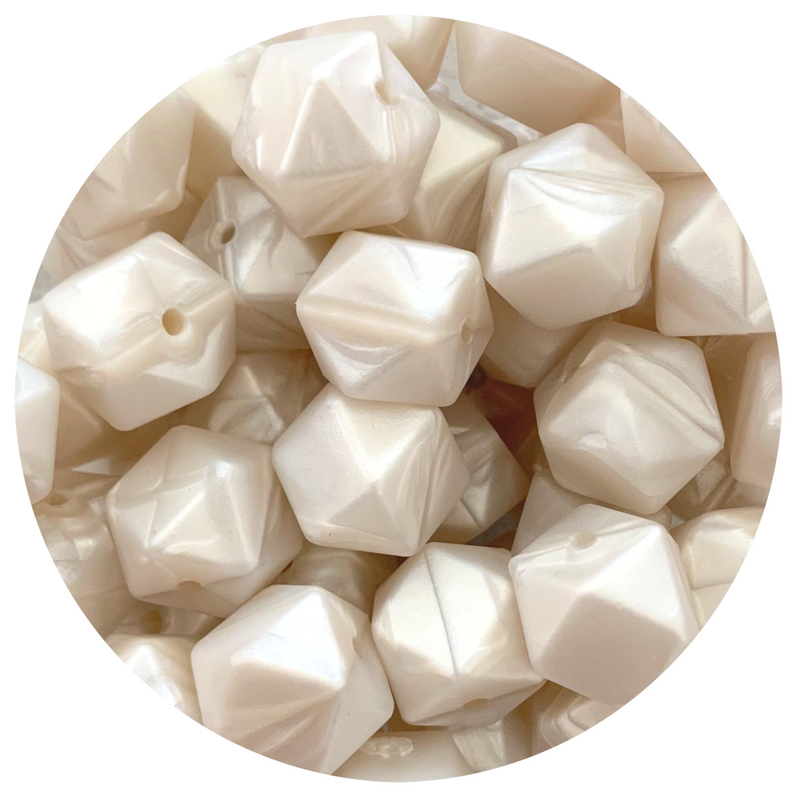 Pearl White - 17mm Hexagon - 10 Beads