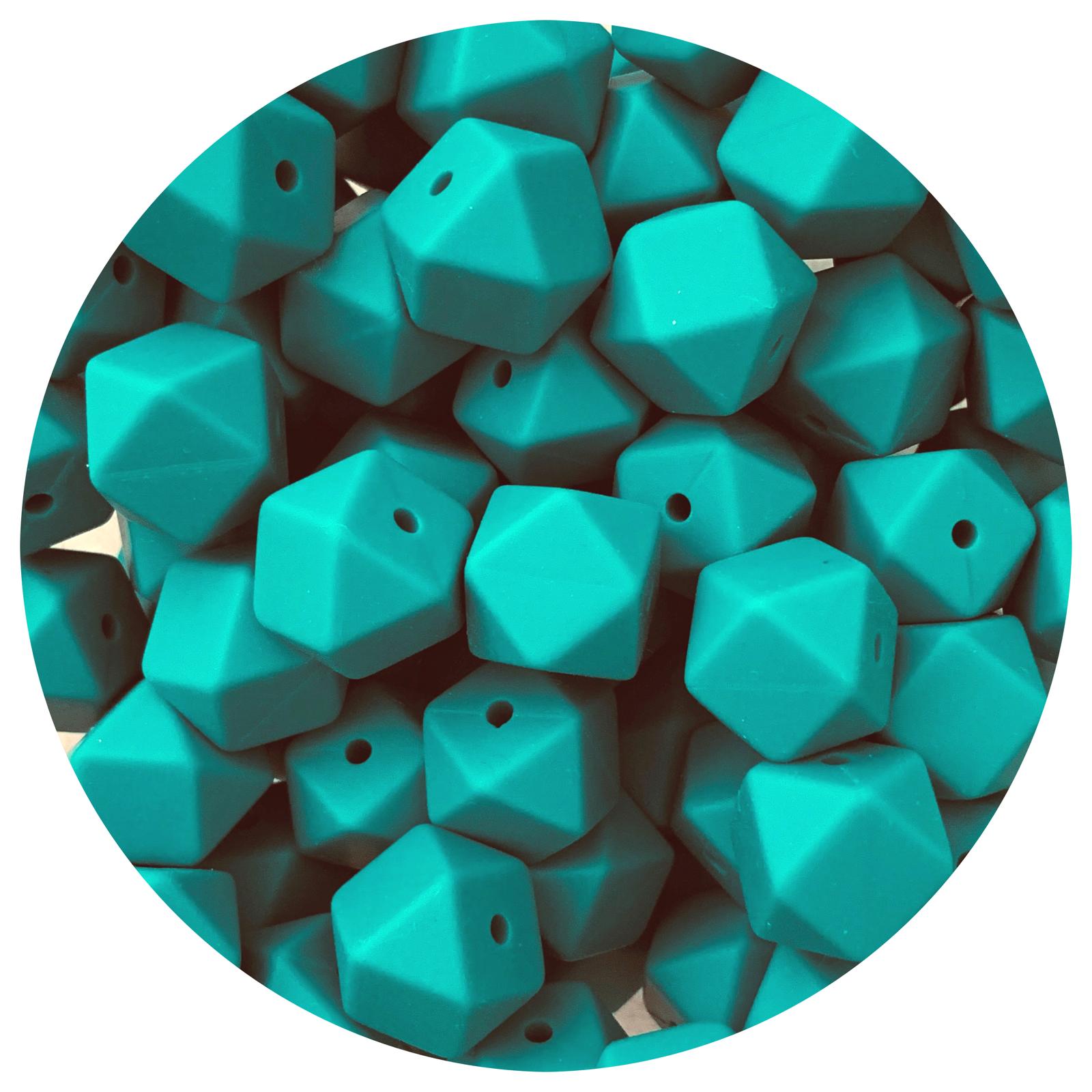 Ocean Green - 14mm Mini Hexagon - 5 beads