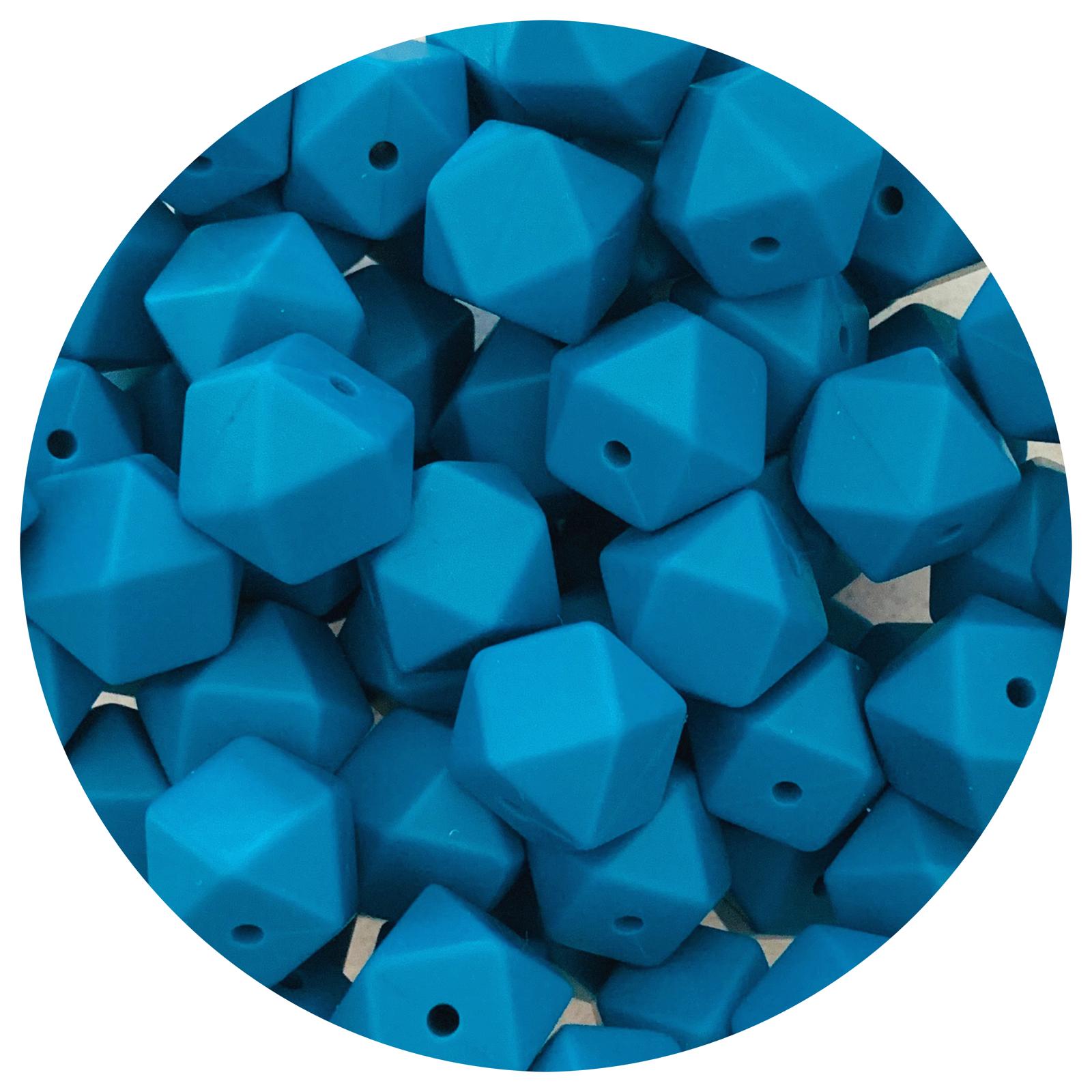 Teal - 14mm Mini Hexagon - 5 beads
