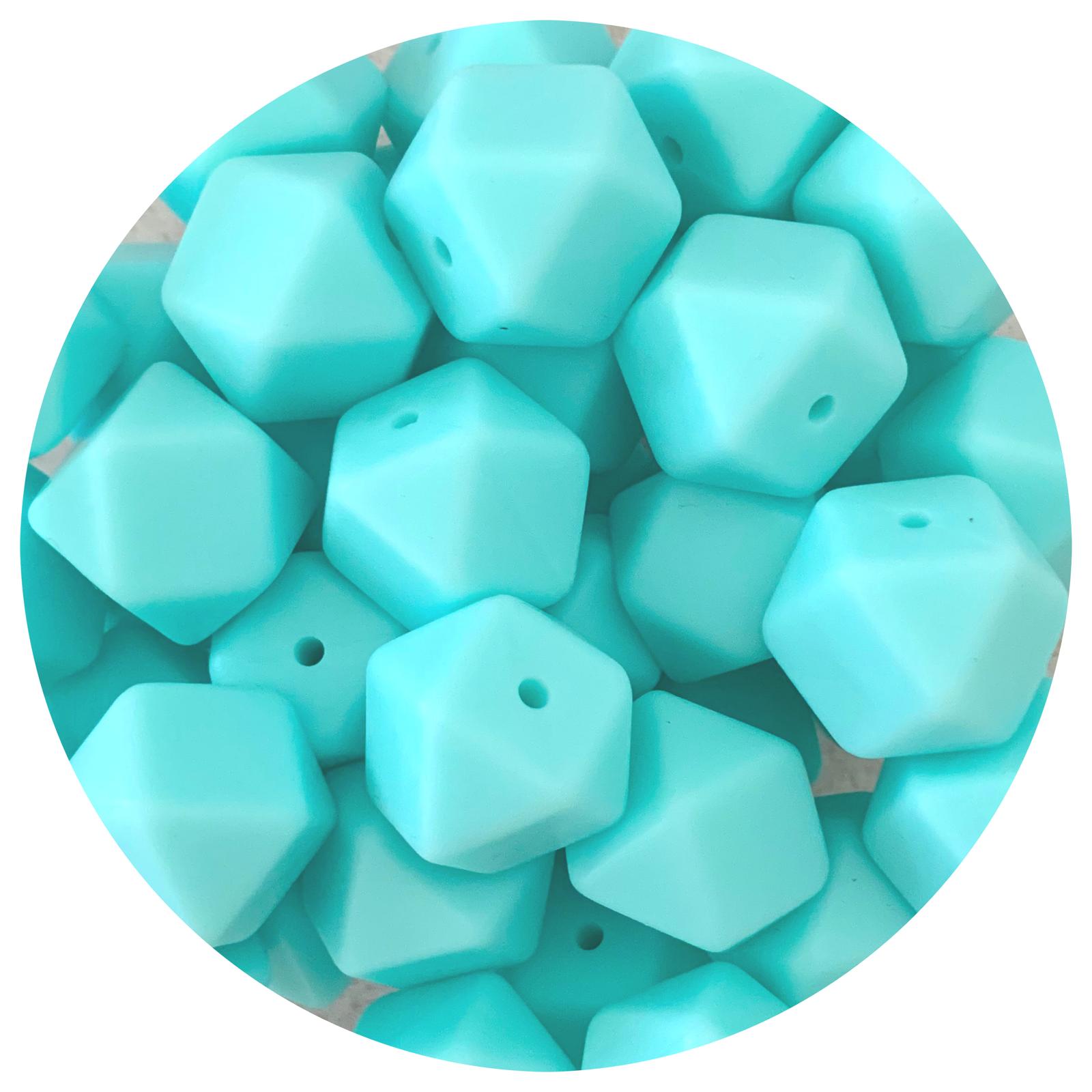 Aqua - 17mm Hexagon - 10 Beads