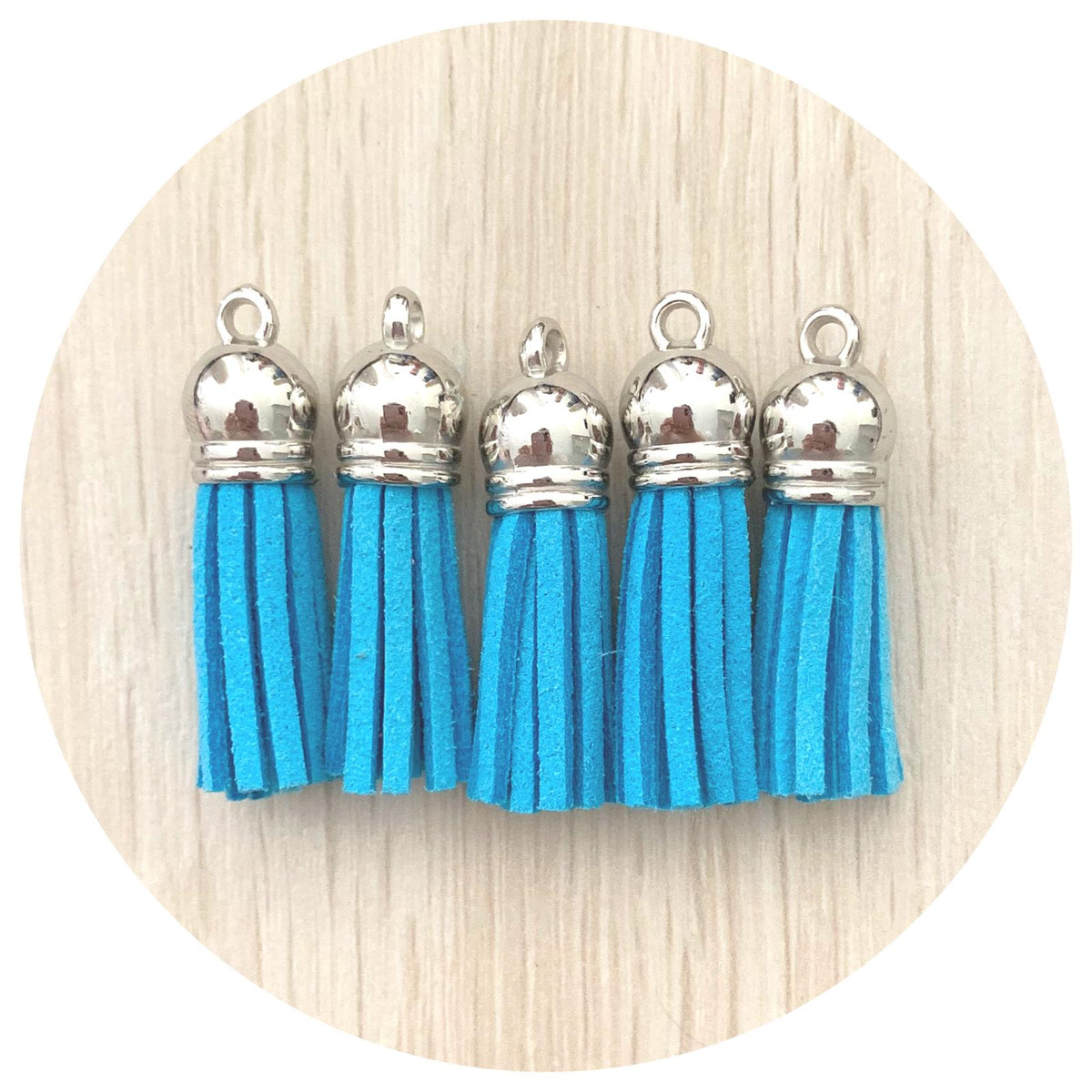 39mm Suede Tassels Silver Cap - Sky Blue - Each