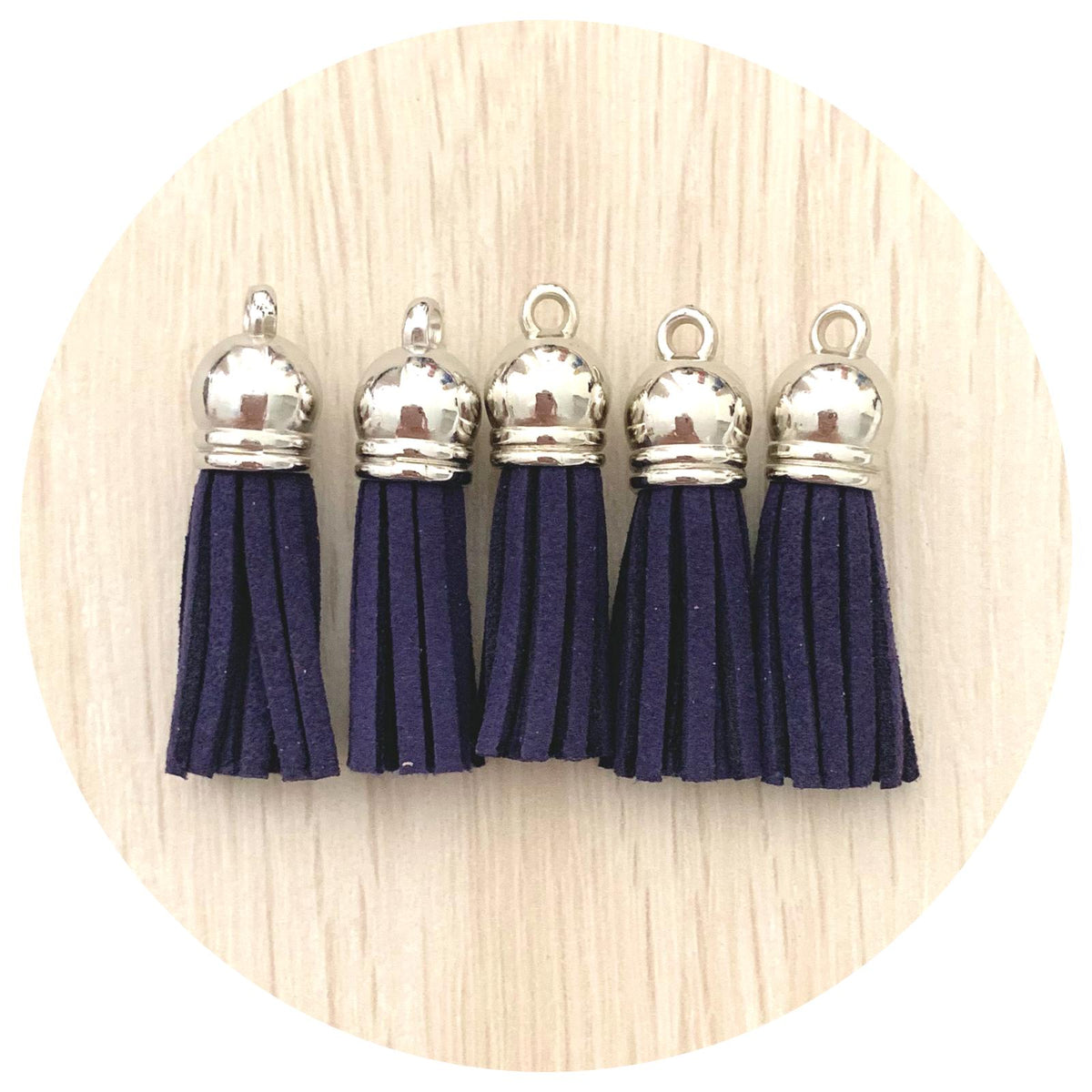 39mm Suede Tassels Silver Cap - Navy Blue - Each