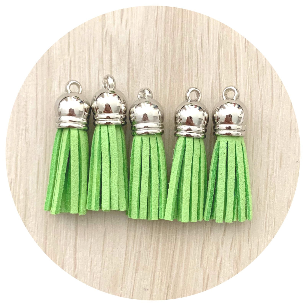 39mm Suede Tassels Silver Cap - Lime Green - Each