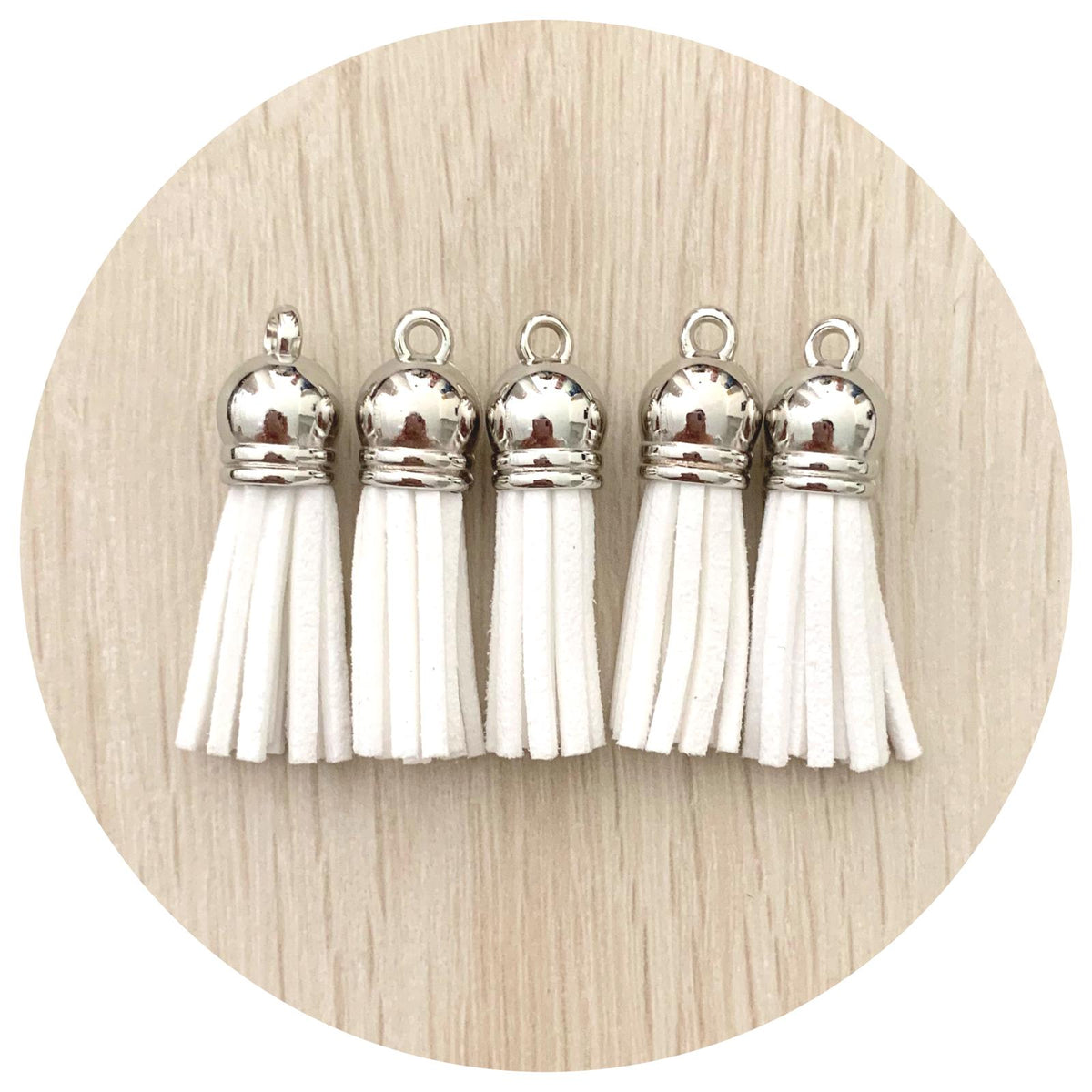 39mm Suede Tassels Silver Cap - Snow White - Each