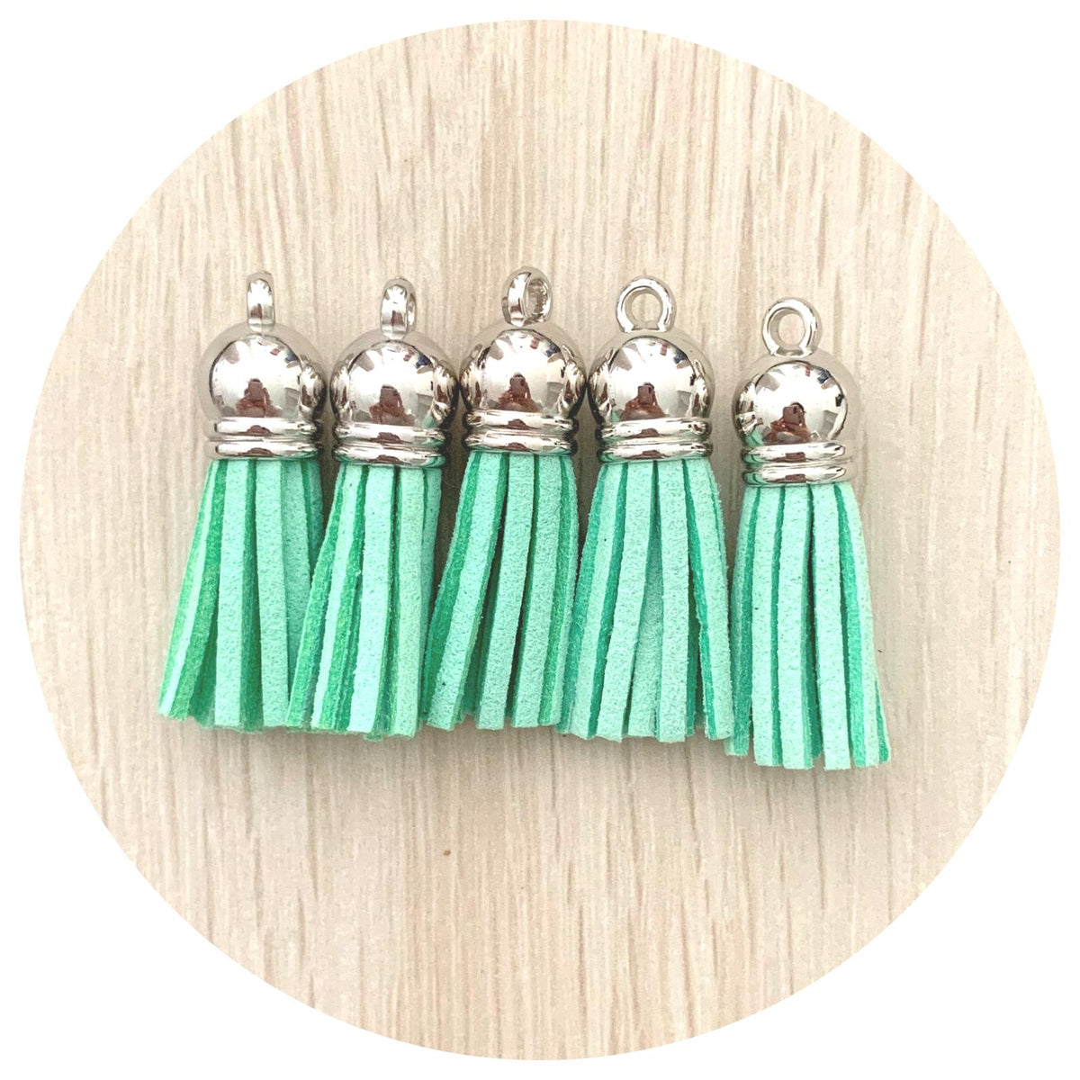 39mm Suede Tassels Silver Cap - Mint Green - Each