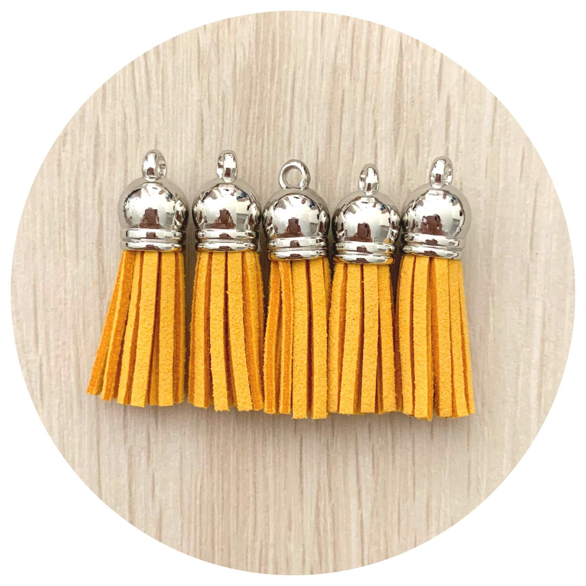 39mm Suede Tassels Silver Cap - Mustard Yellow - Each