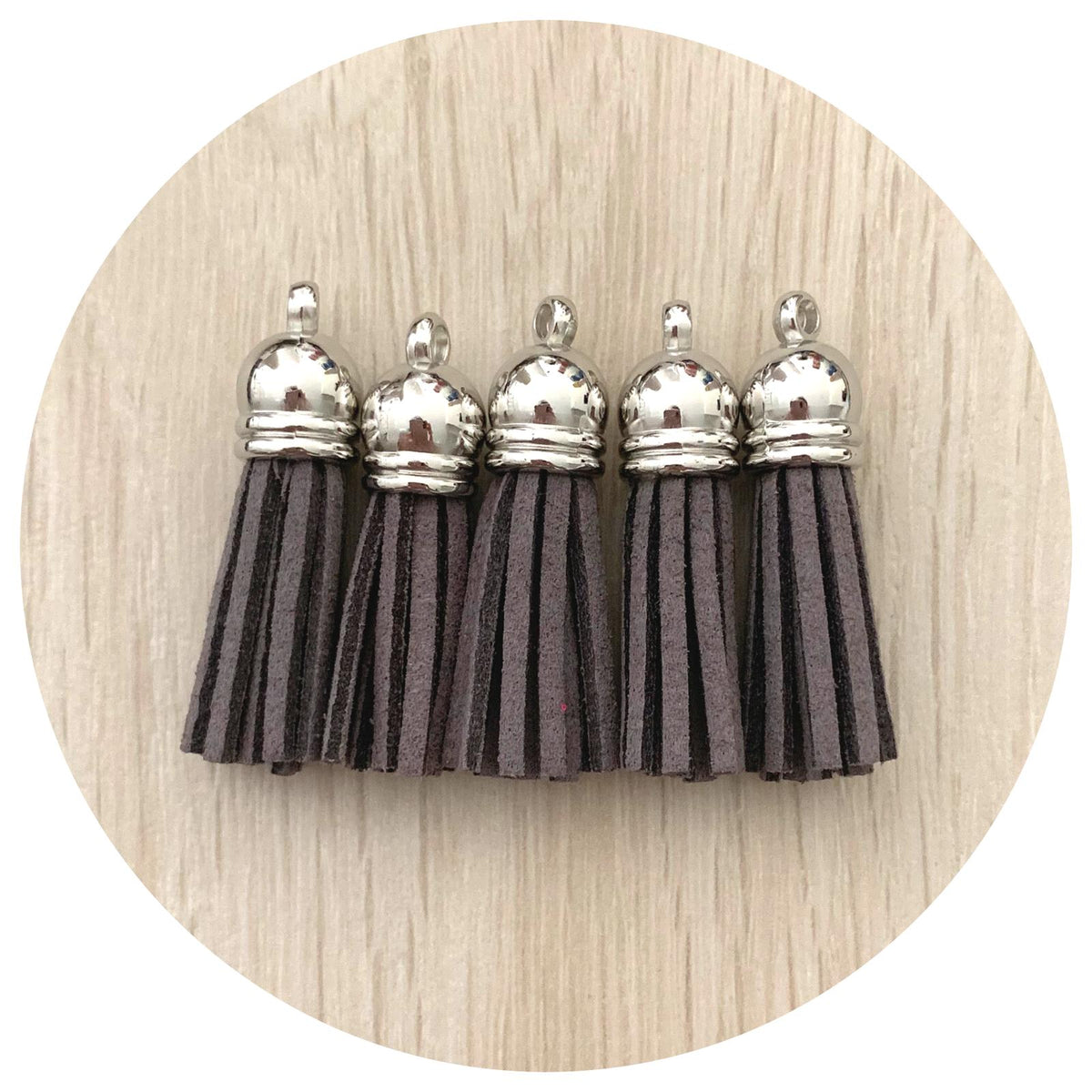 39mm Suede Tassels Silver Cap - Dark Grey - Each