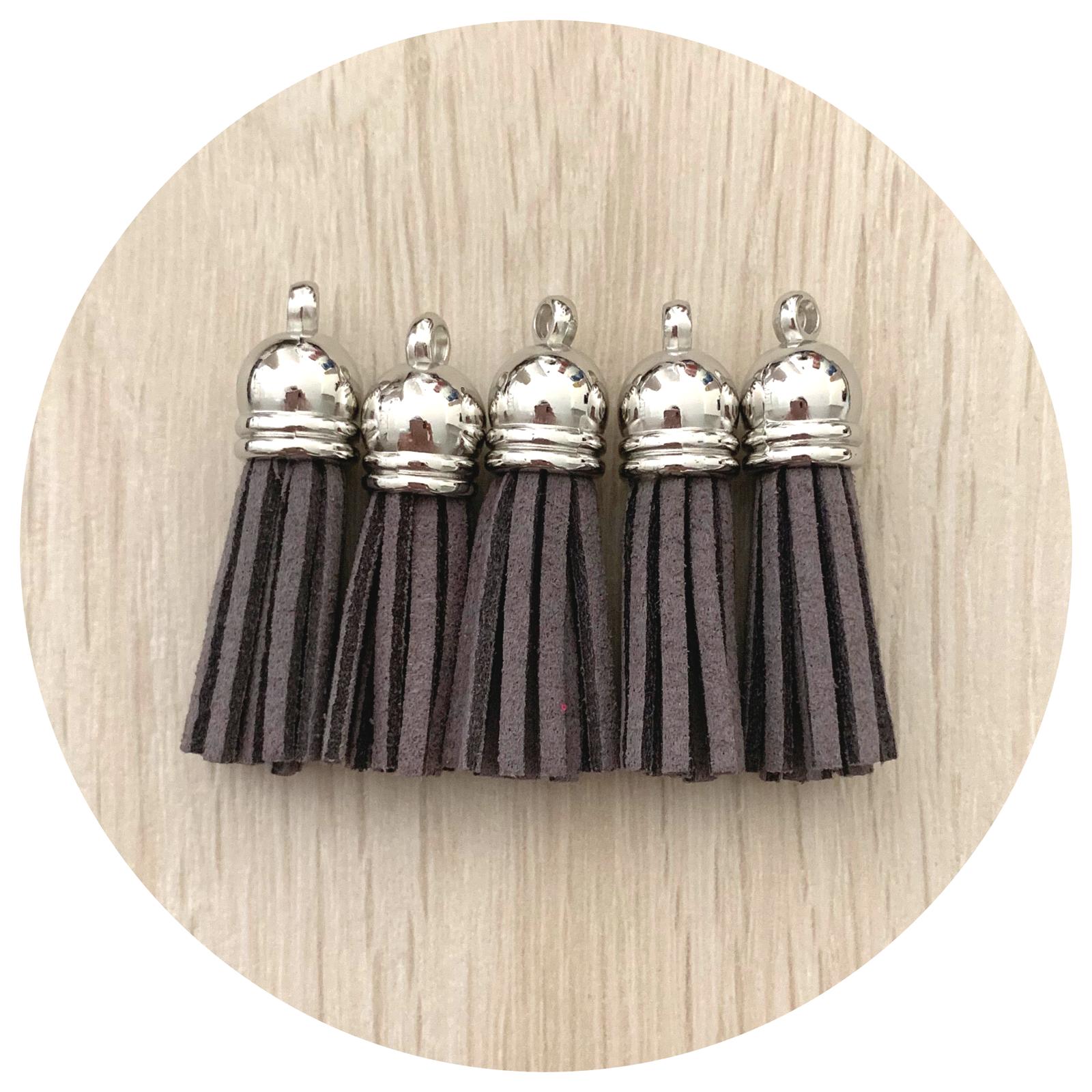 39mm Suede Tassels Silver Cap - Dark Grey - Each