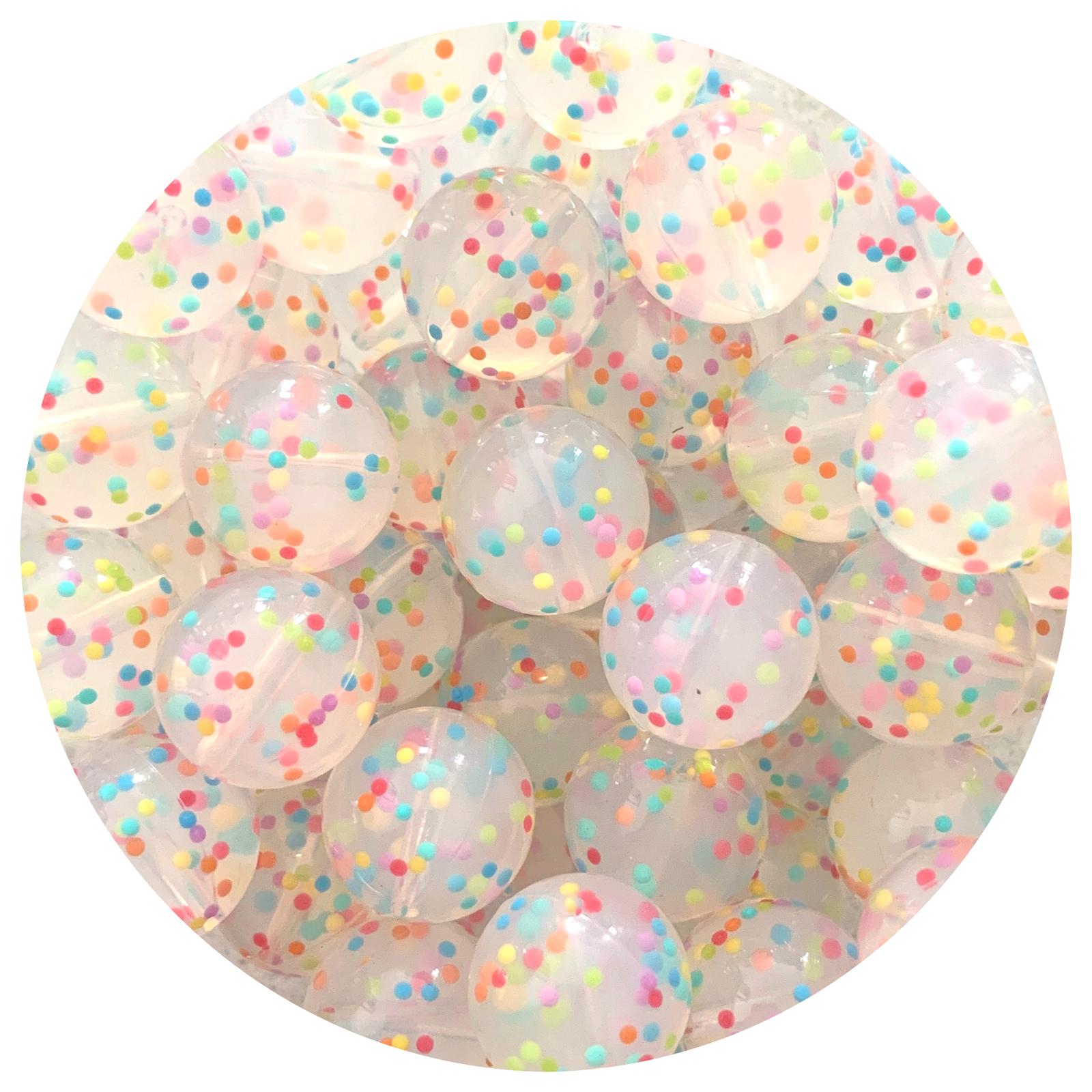 Rainbow Speckled Clear - 19mm round - 5 Beads