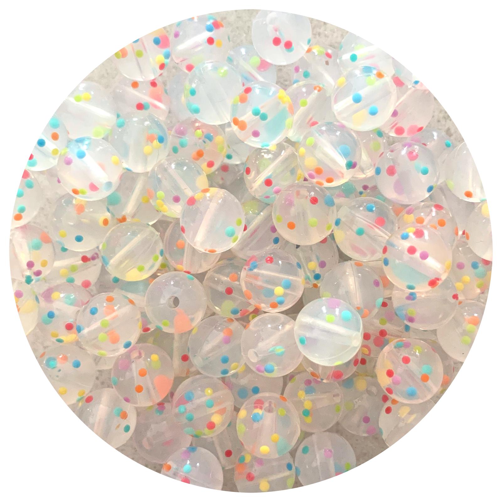 Rainbow Specked Clear - 12mm Round Silicone Beads - 10 beads