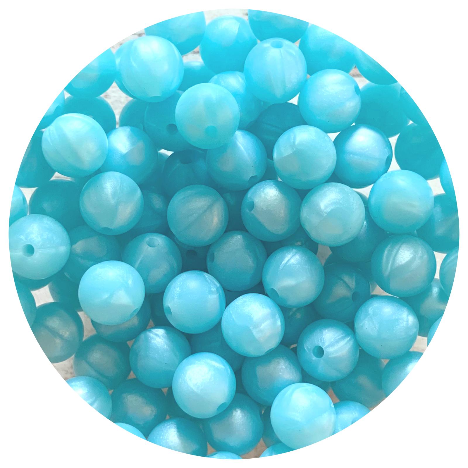 Pearl Baby Blue - 12mm Round Silicone Beads - 10 beads