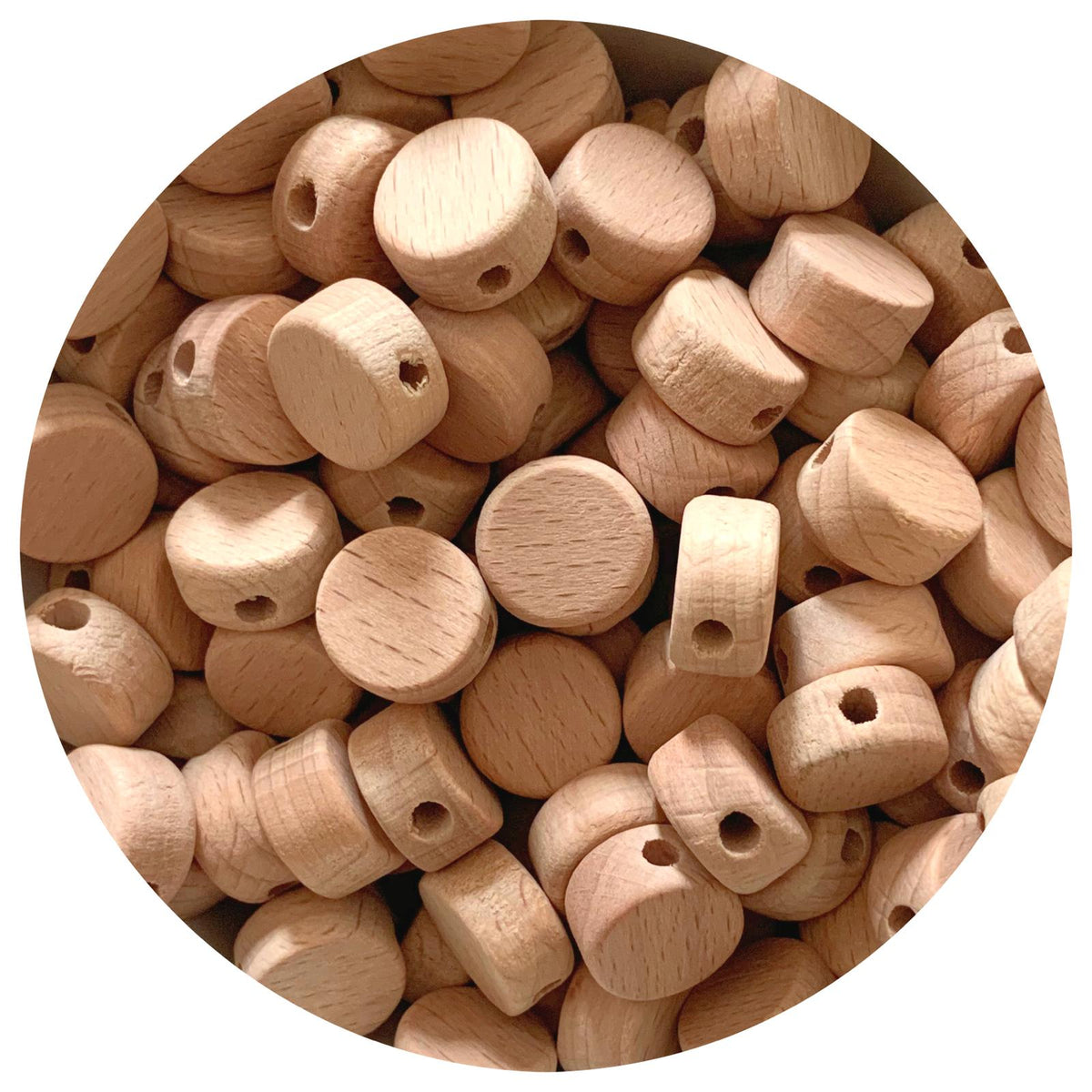 Beech Wood Beads - 15mm Coin Disc - 5 Beads