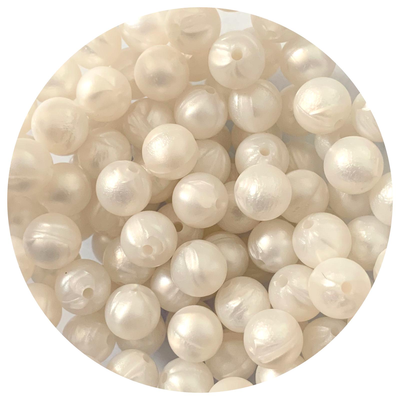 Pearl White - 12mm Round Silicone Beads - 10 beads