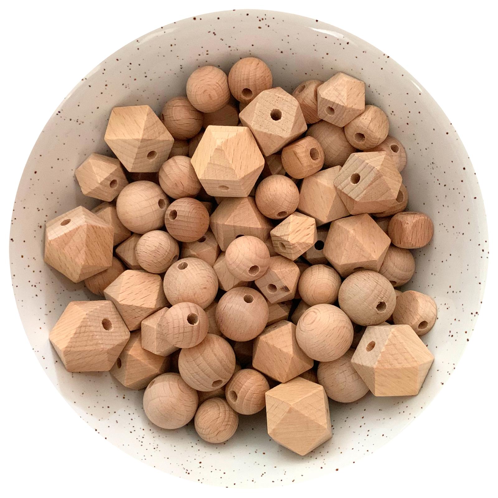 Beech Wood Beads - Mega Mix Value Pack #2 - Hex/Round/Cube