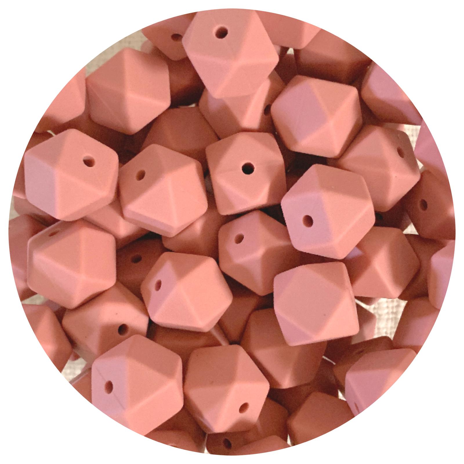 Dusty Rose - 14mm Mini Hexagon - 5 beads