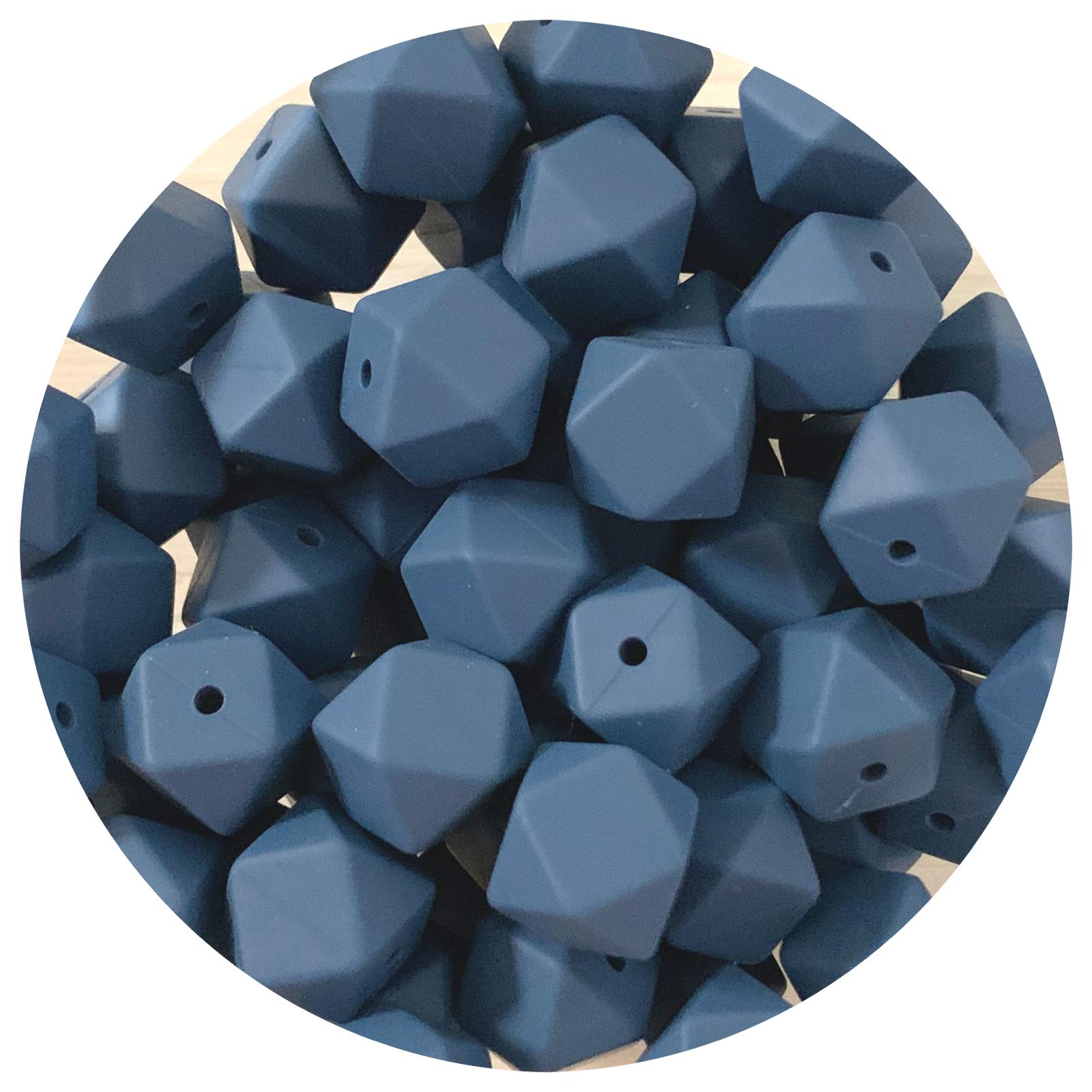 Denim Blue - 14mm Mini Hexagon - 5 beads