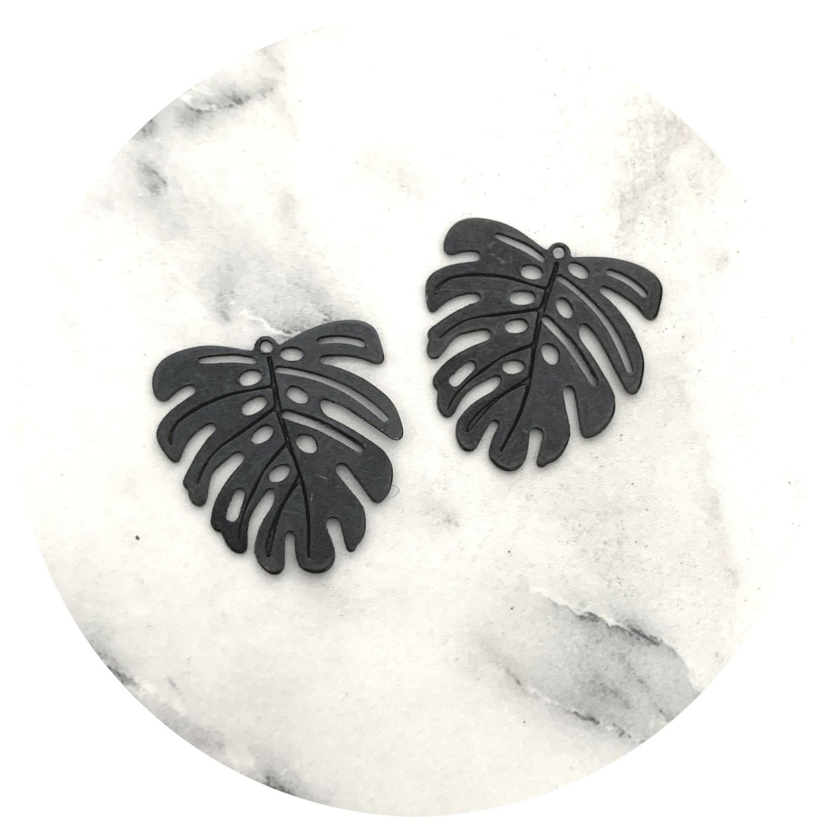 Monstera Leaf Charms - Matte Black - 2 pcs - D706