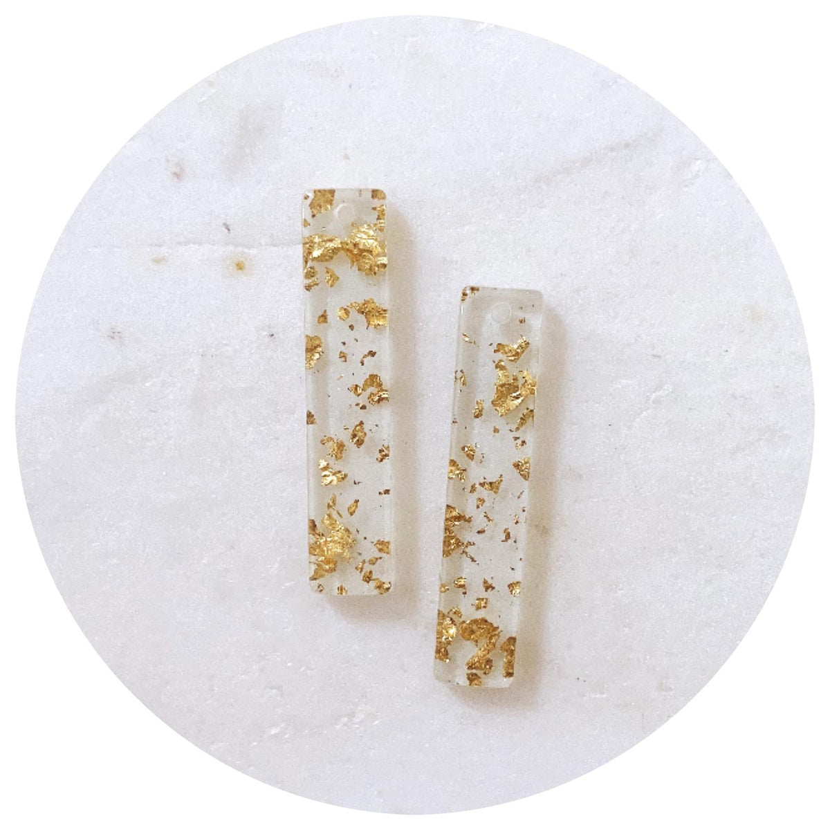 Acrylic Charms - 35mm Bar Rectangle (Clear with Gold Flecks) - 1 Hole - 2pc