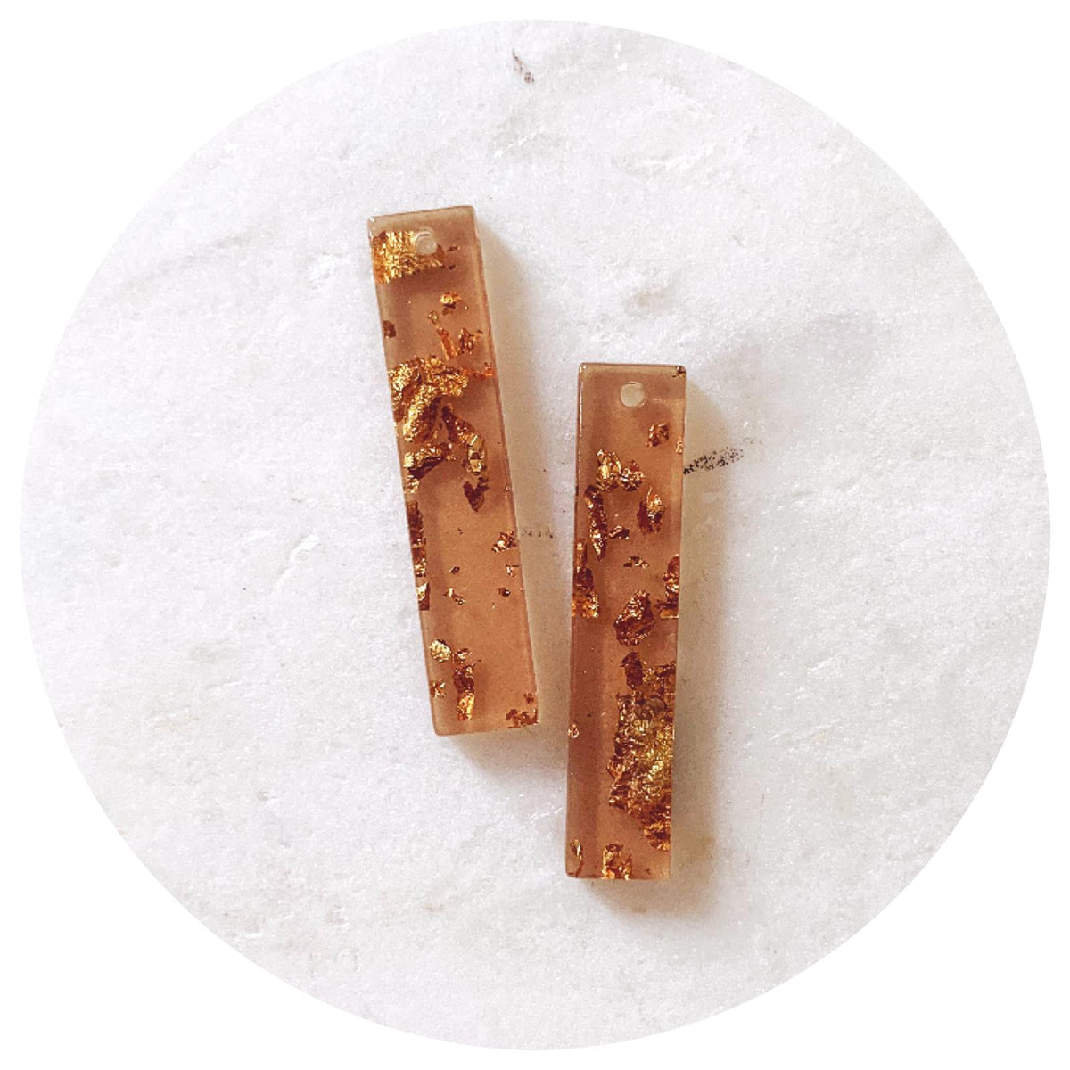 Acrylic Charms - 35mm Bar Rectangle (Clear with Gold Flecks) - 1 Hole - 2pc