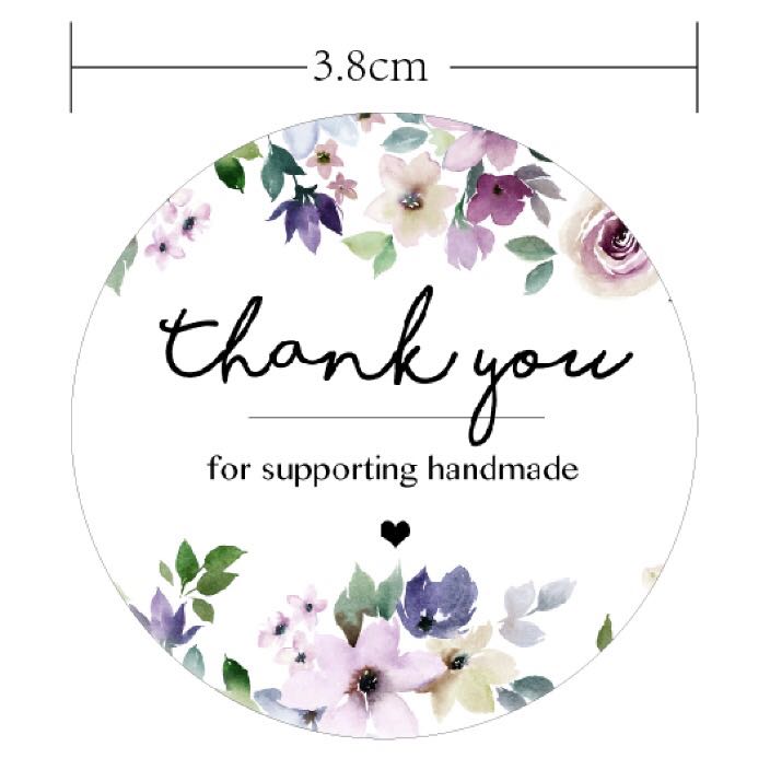 3.8cm Thank you Stickers - White Floral / Round - 60 stickers