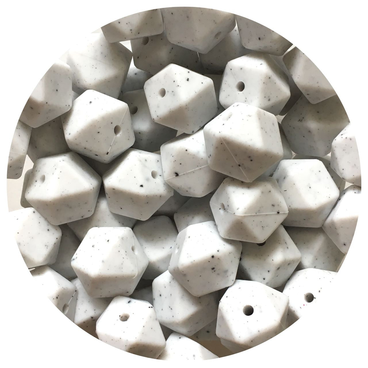 White Speckled - 17mm Hexagon - 10 Beads
