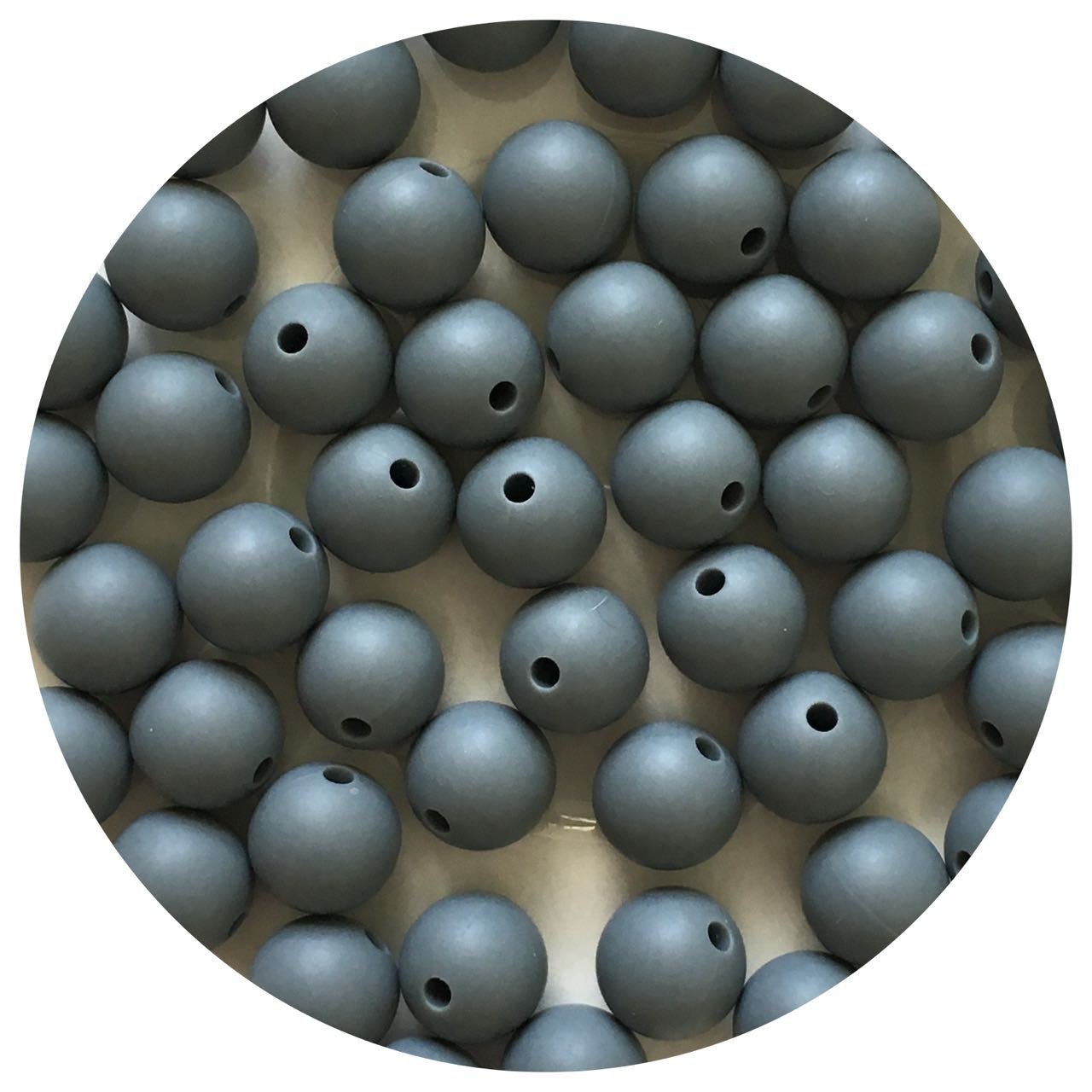 Dark Grey - 12mm Round Silicone Beads - 10 beads