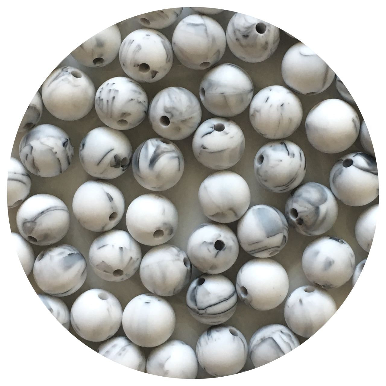 Grey Marble - 12mm Round Silicone Beads - 10 beads