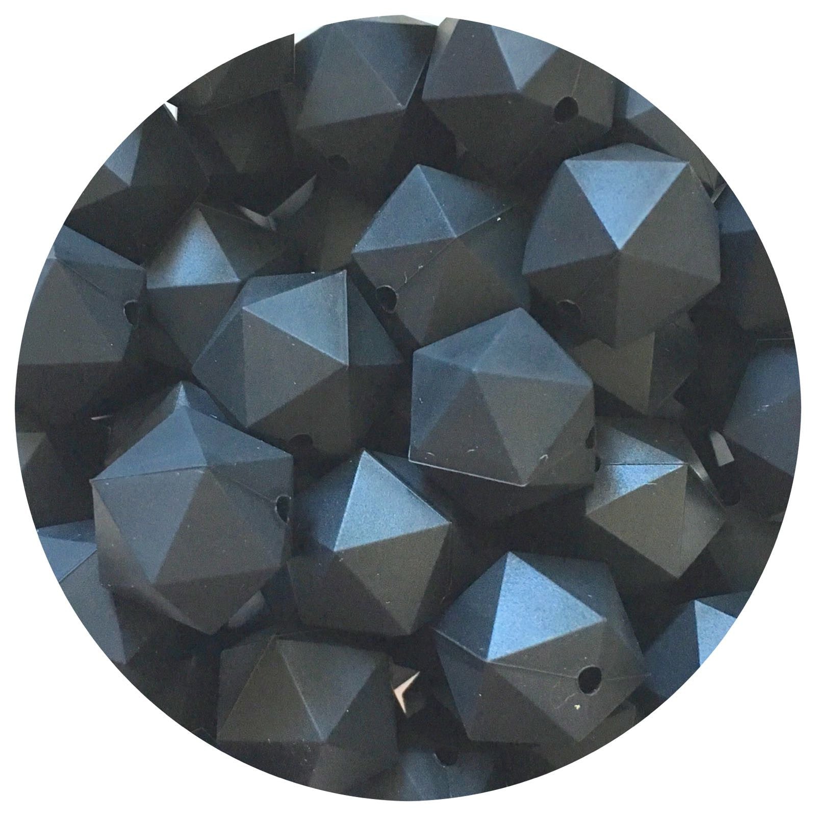 Jet Black - 17mm Icosahedron - 5 Beads
