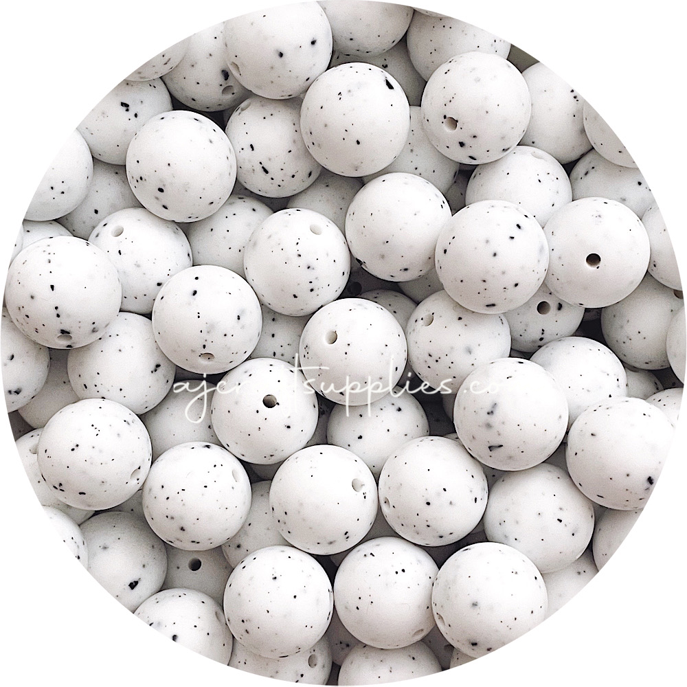 White Speckled - 19mm round - 5 Beads