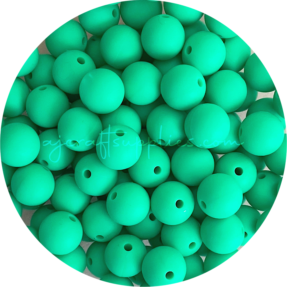 Kelly Green - 12mm Round Silicone Beads - 10 beads