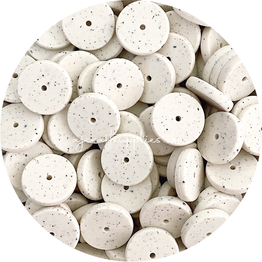 Linen Speckled - 25mm Flat Coin Silicone Beads - 5 beads