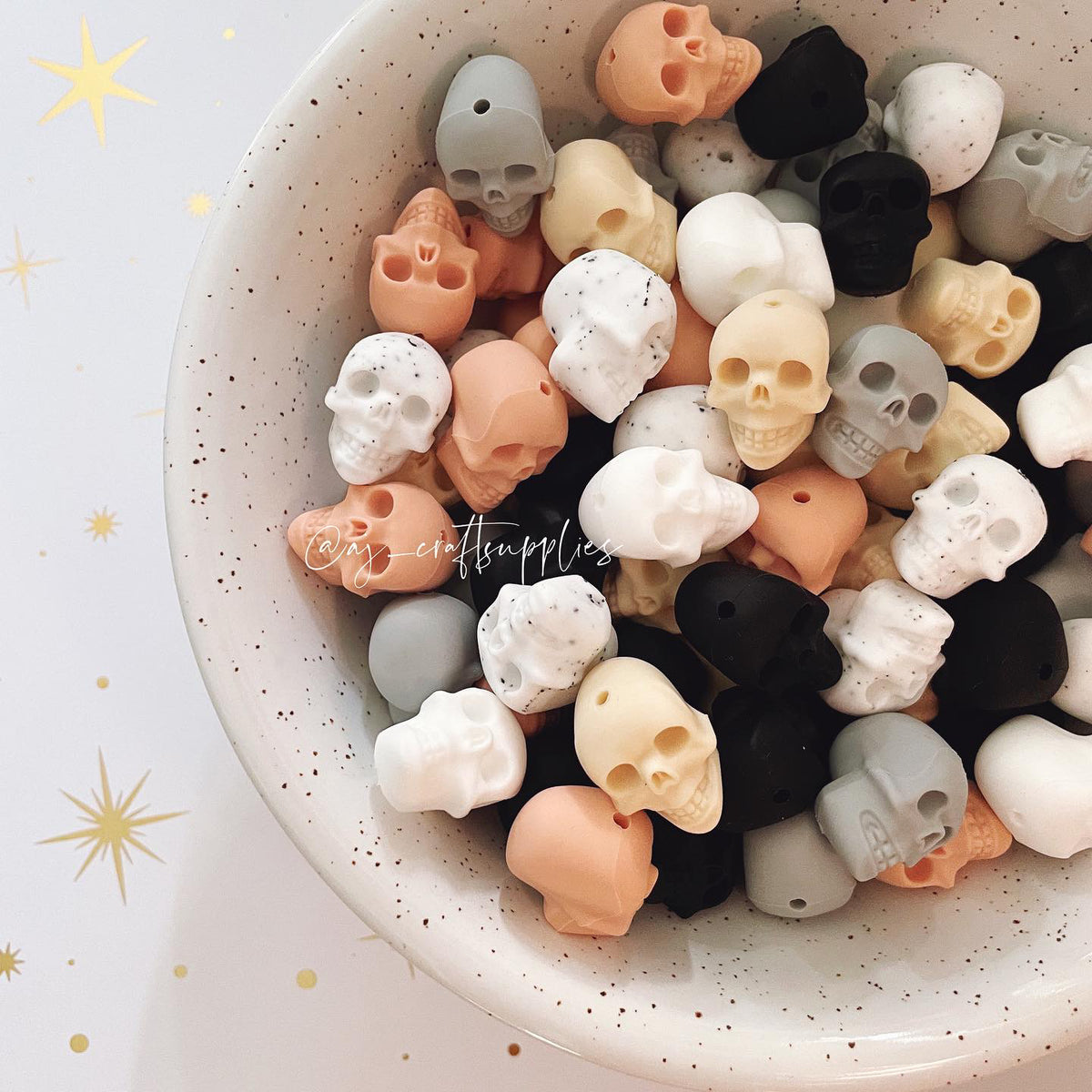 Light Grey - Skull Silicone Beads - 2 beads