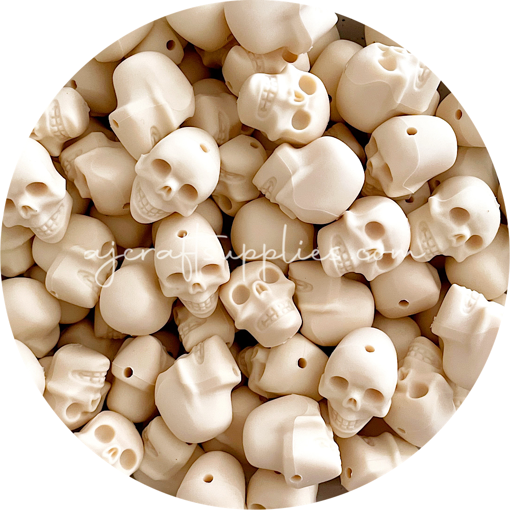 Cream Beige - Skull Silicone Beads - 2 beads