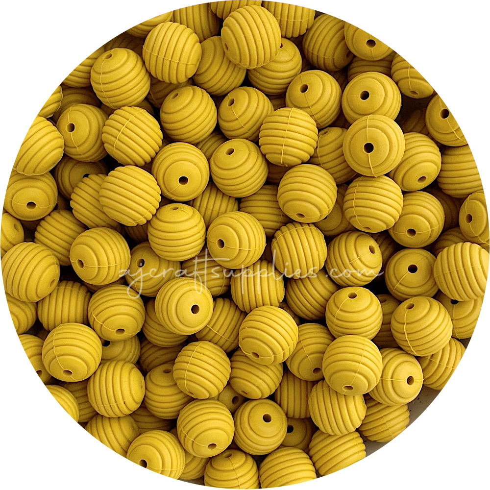 Mustard Yellow - 15mm round Beehive - 5 Beads