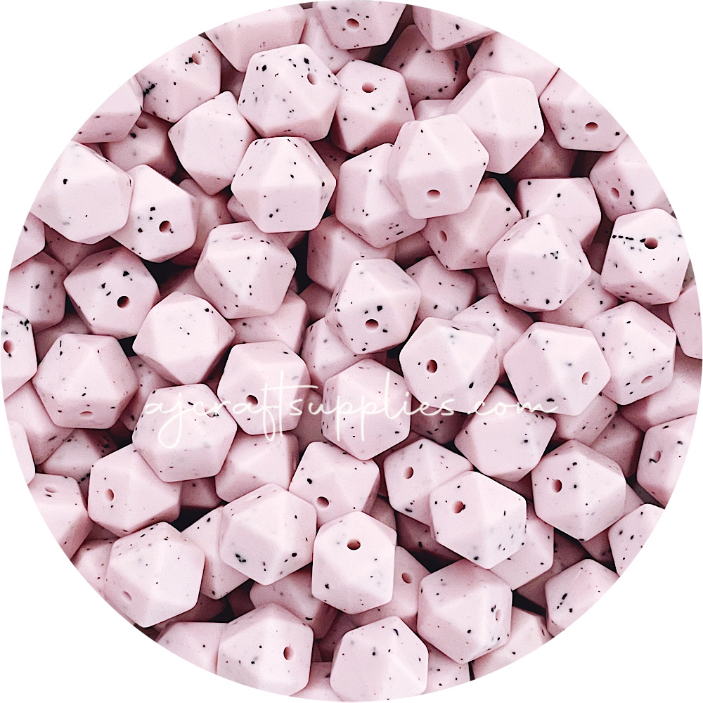 Pink Speckled - 14mm Mini Hexagon - 5 beads