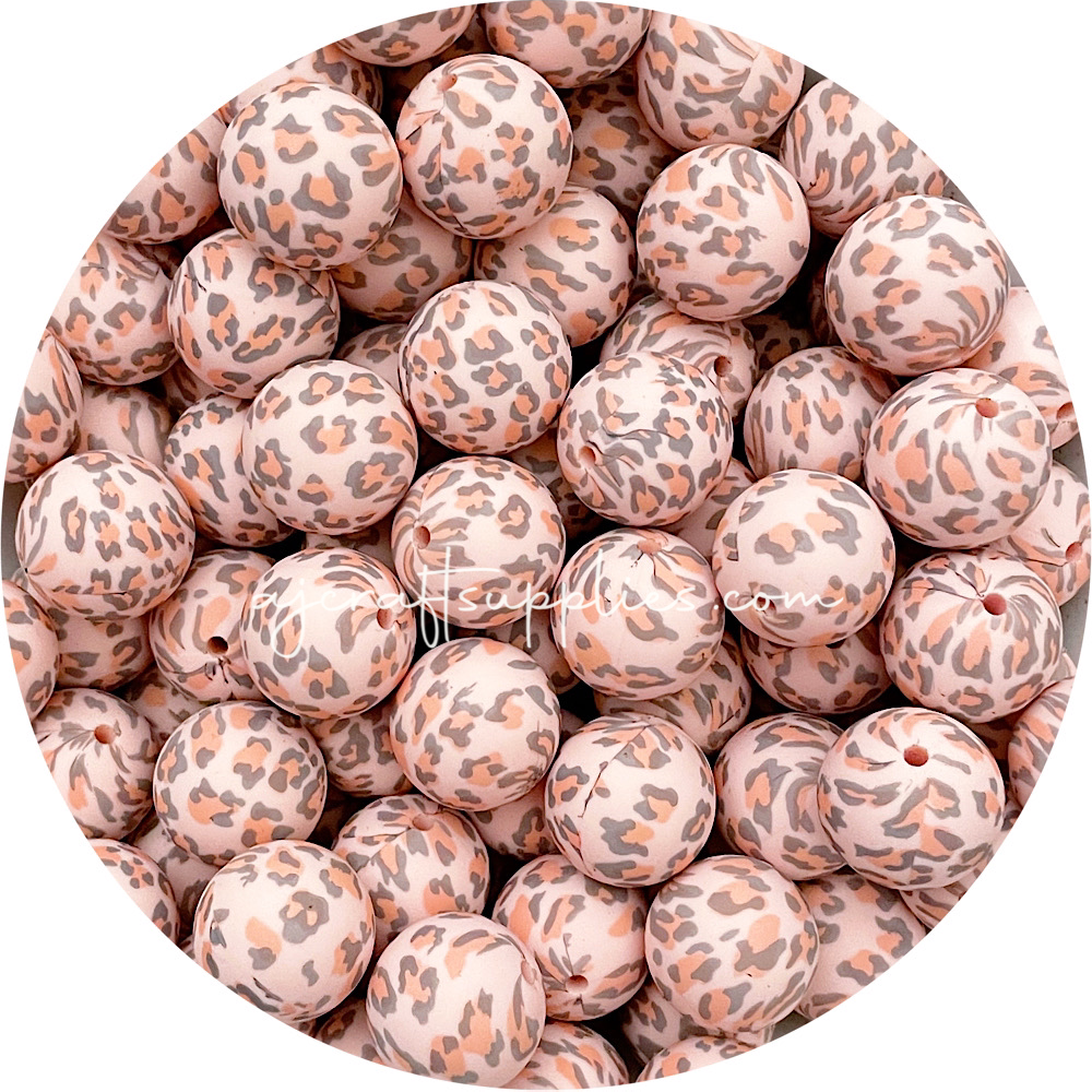 Peachy Pink Leopard - 19mm round - 5 Beads