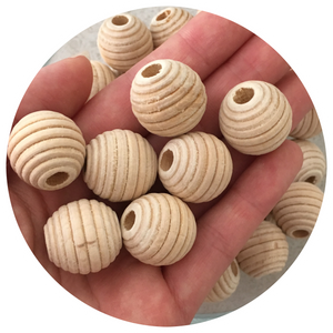 Natural Wood Textured Beehive Beads - 20mm - 10 Beads