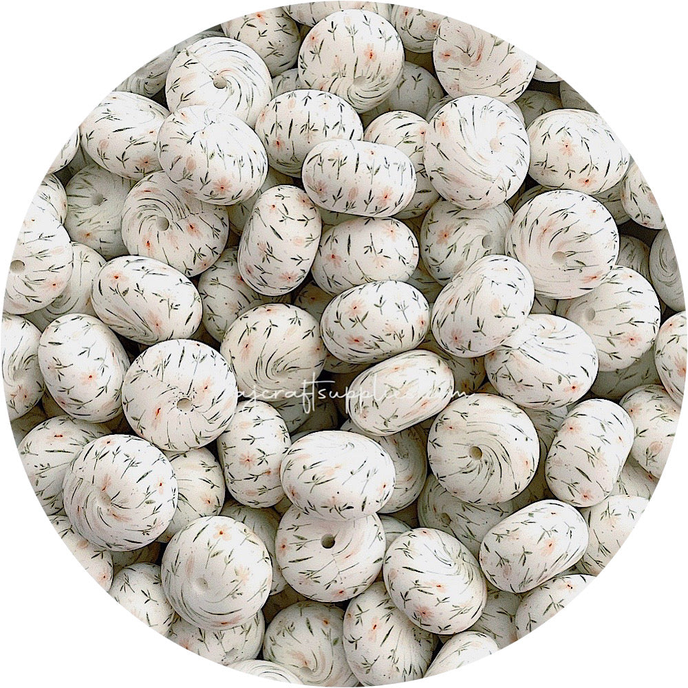 Daisy Print - 19mm Abacus Silicone Beads - 5 Beads