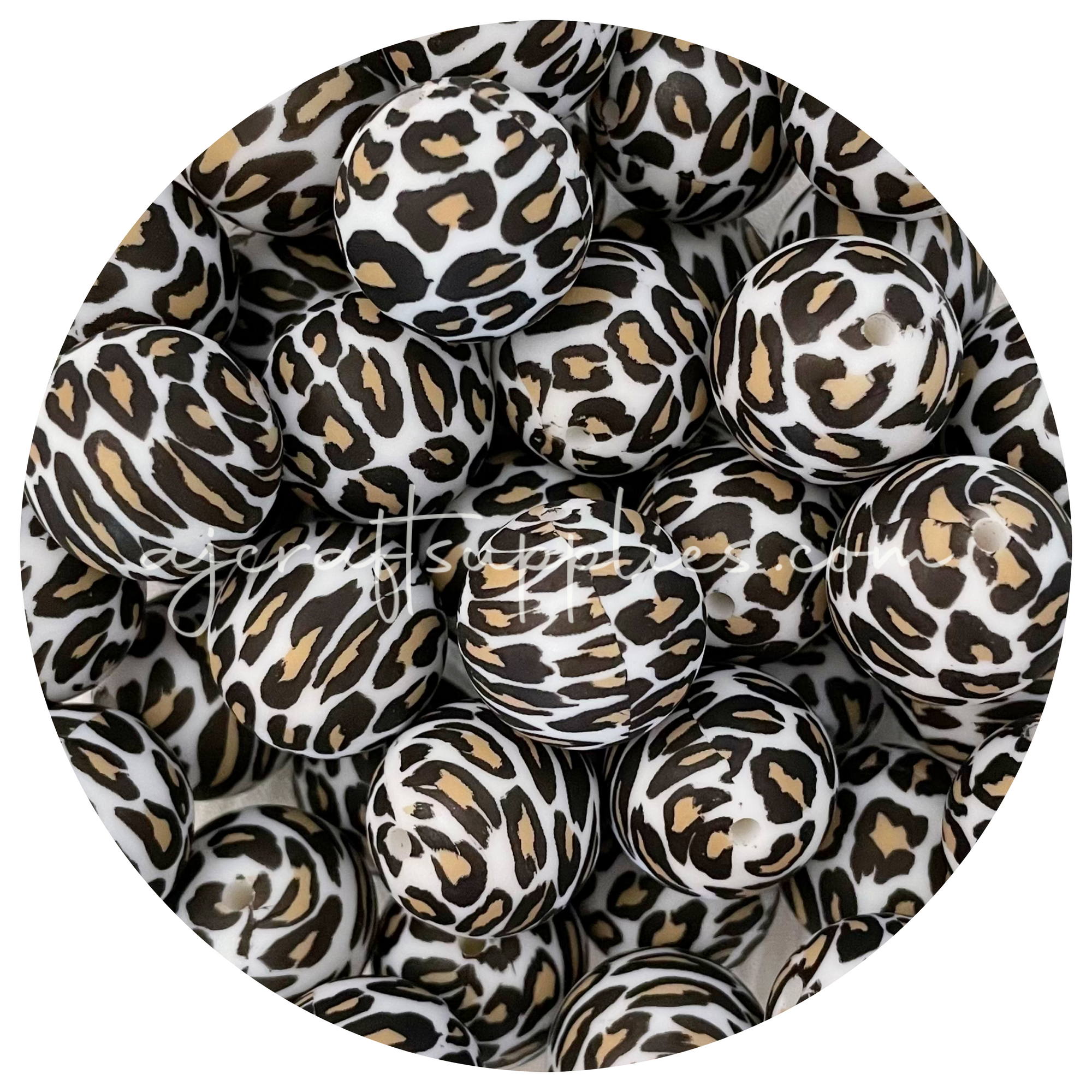 Snow Leopard - 19mm round - 5 Beads