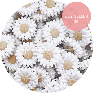 Oatmeal Speckled - 30mm Large Daisy Silicone Beads - 2 beads