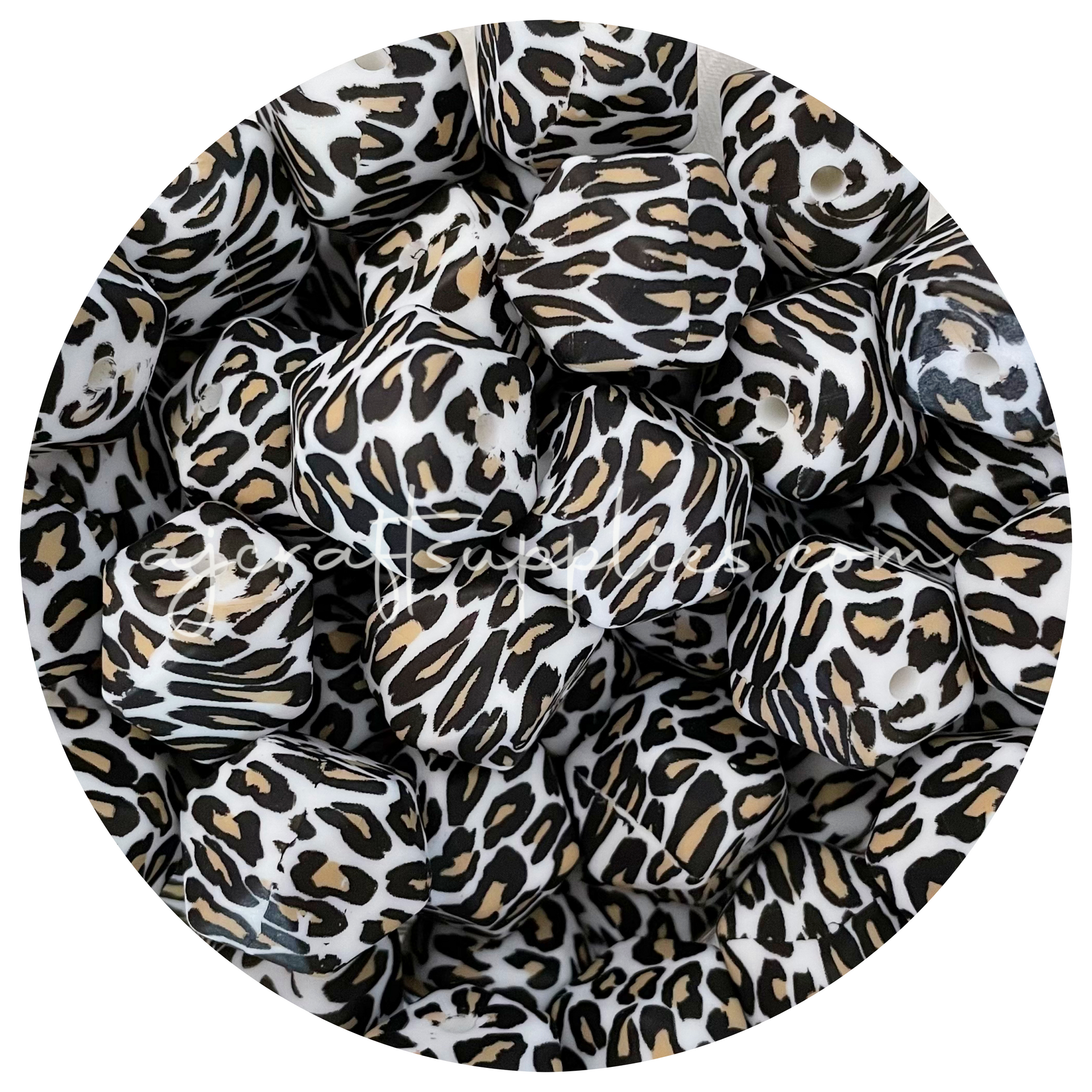 Snow Leopard - 17mm hexagon - 10 Beads