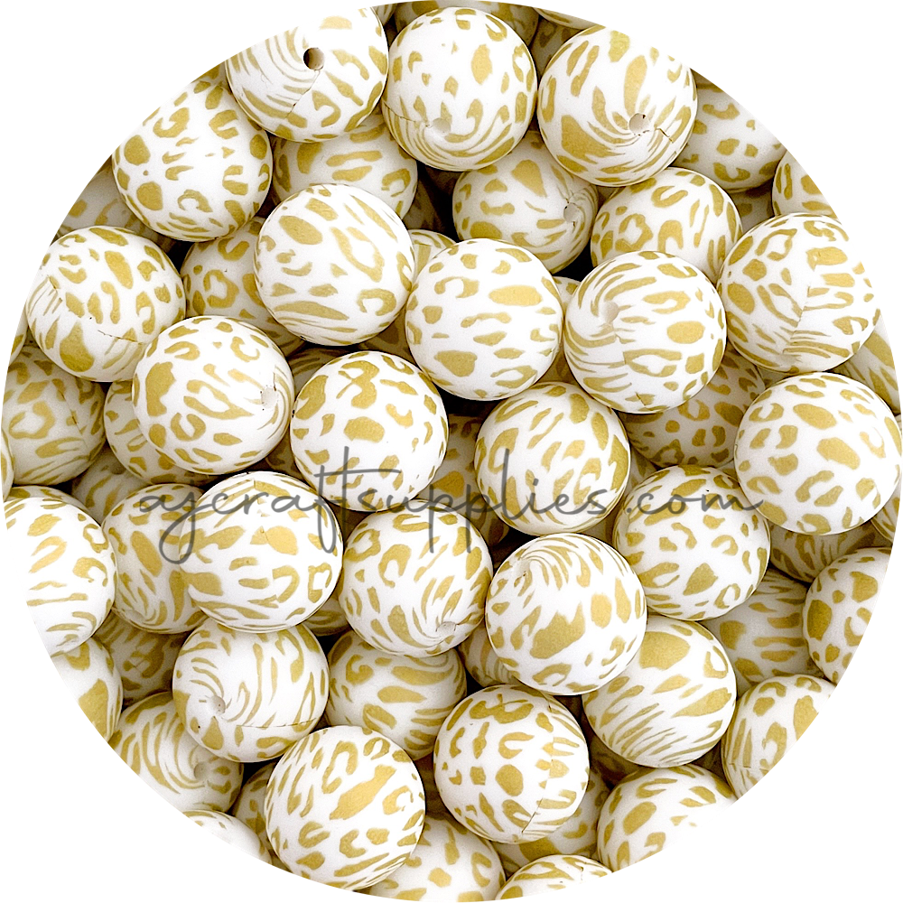 Gold Leopard - 19mm round Silicone Beads - 5 Beads (Limited Edition)