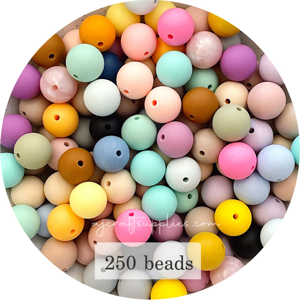 Silicone Beads Bulk Grab Bag - 15mm round - 250 beads - AJ Craft Supplies