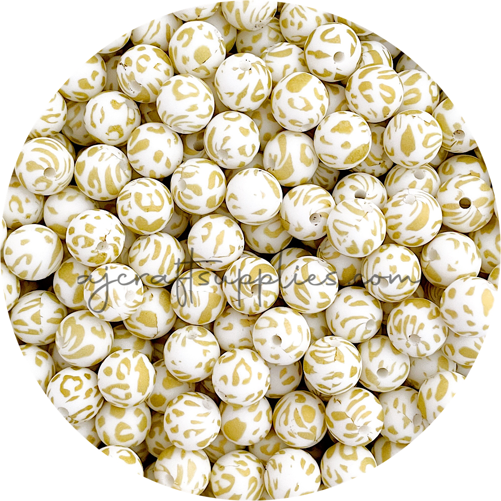 Gold Leopard - 12mm Round Silicone Beads - 10 beads (Limited Edition)