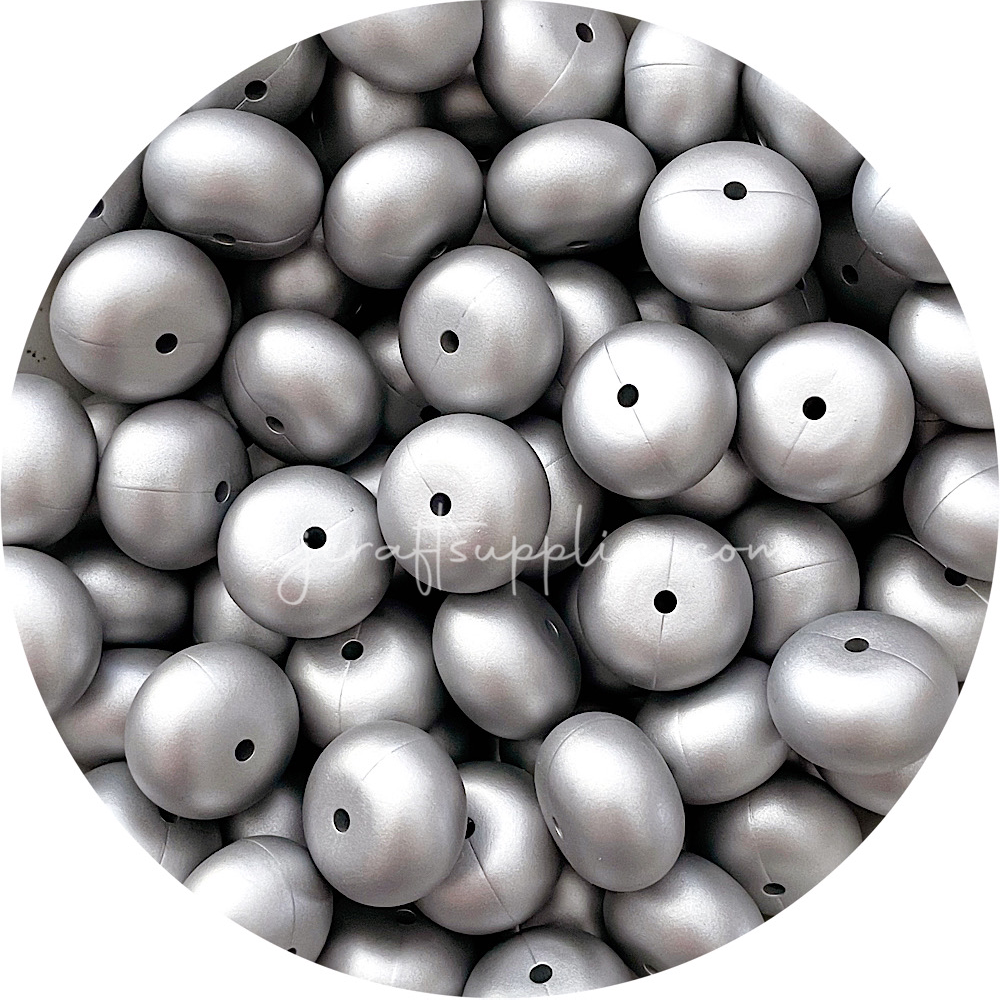 Brushed Silver - 22mm abacus Silicone Beads - 5 Beads